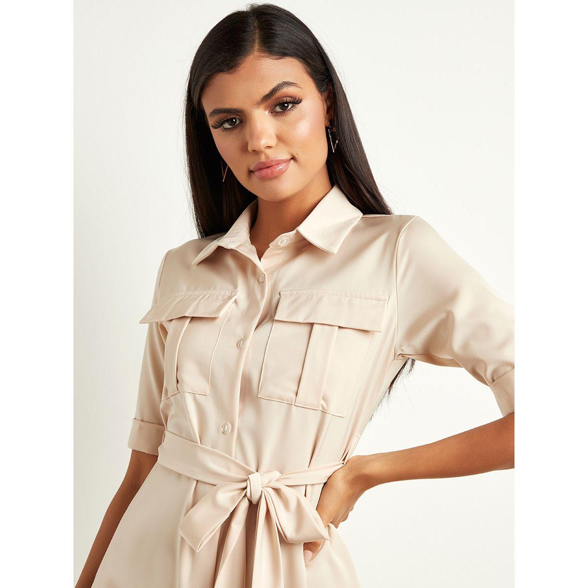 Styli Button Closure Shirt Midi Dress with Belted Waist-women-clothing-dresses-image-5