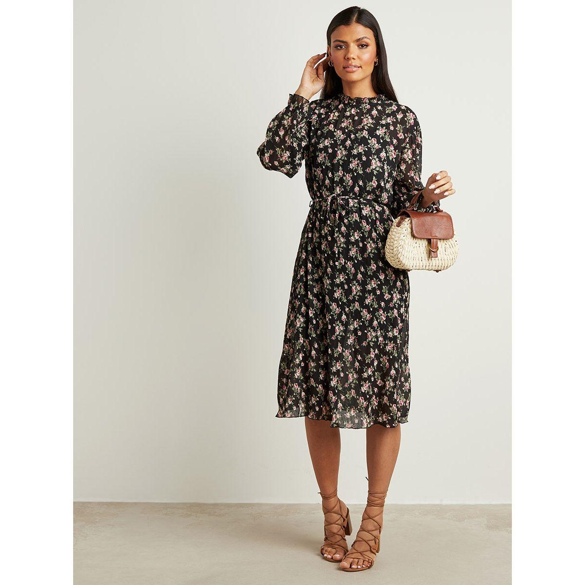 فستان ميدي مطبوع بزهور مع كشكش من ريد تايب-women-clothing-dresses-image-2