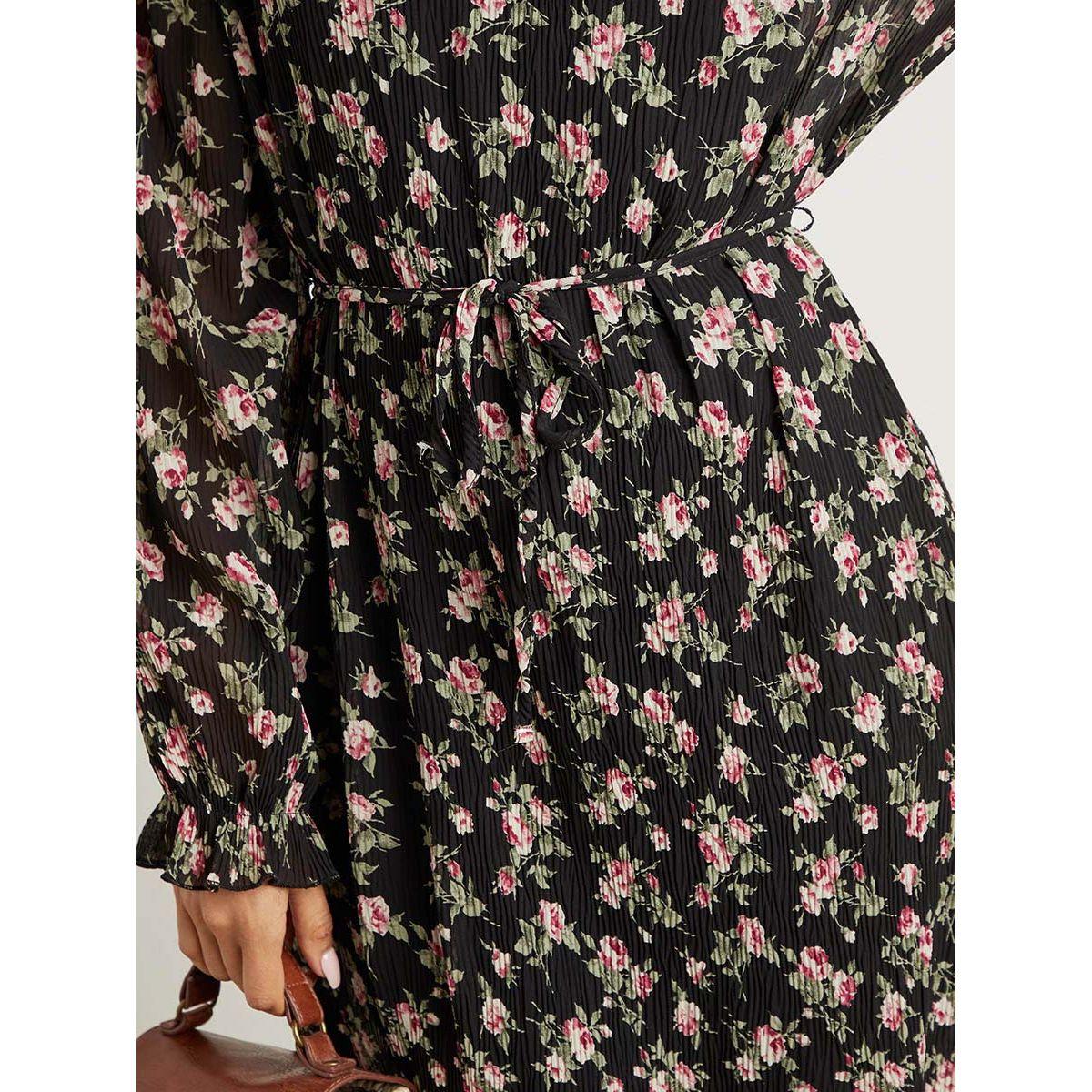Styli Pleated Floral Midi Dress with Ruffled High Neck-women-clothing-dresses-image-5