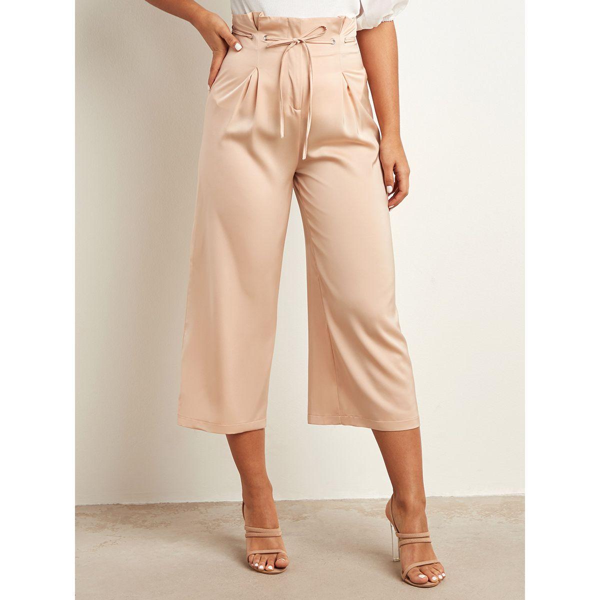 Styli Solid Extreme Wide Leg Culottes with Paperbag Waist-women-clothing-bottoms-trousers-image-1