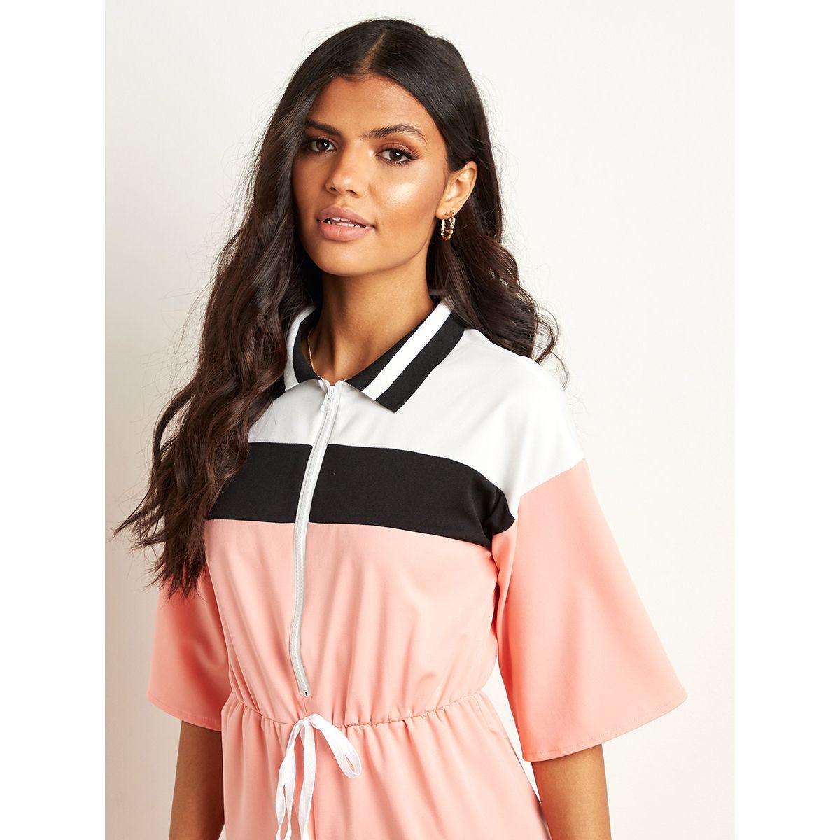 Styli Color Block Short Sleeves Jumpsuit with Front Zip Closure-women-clothing-jumpsuits-image-4