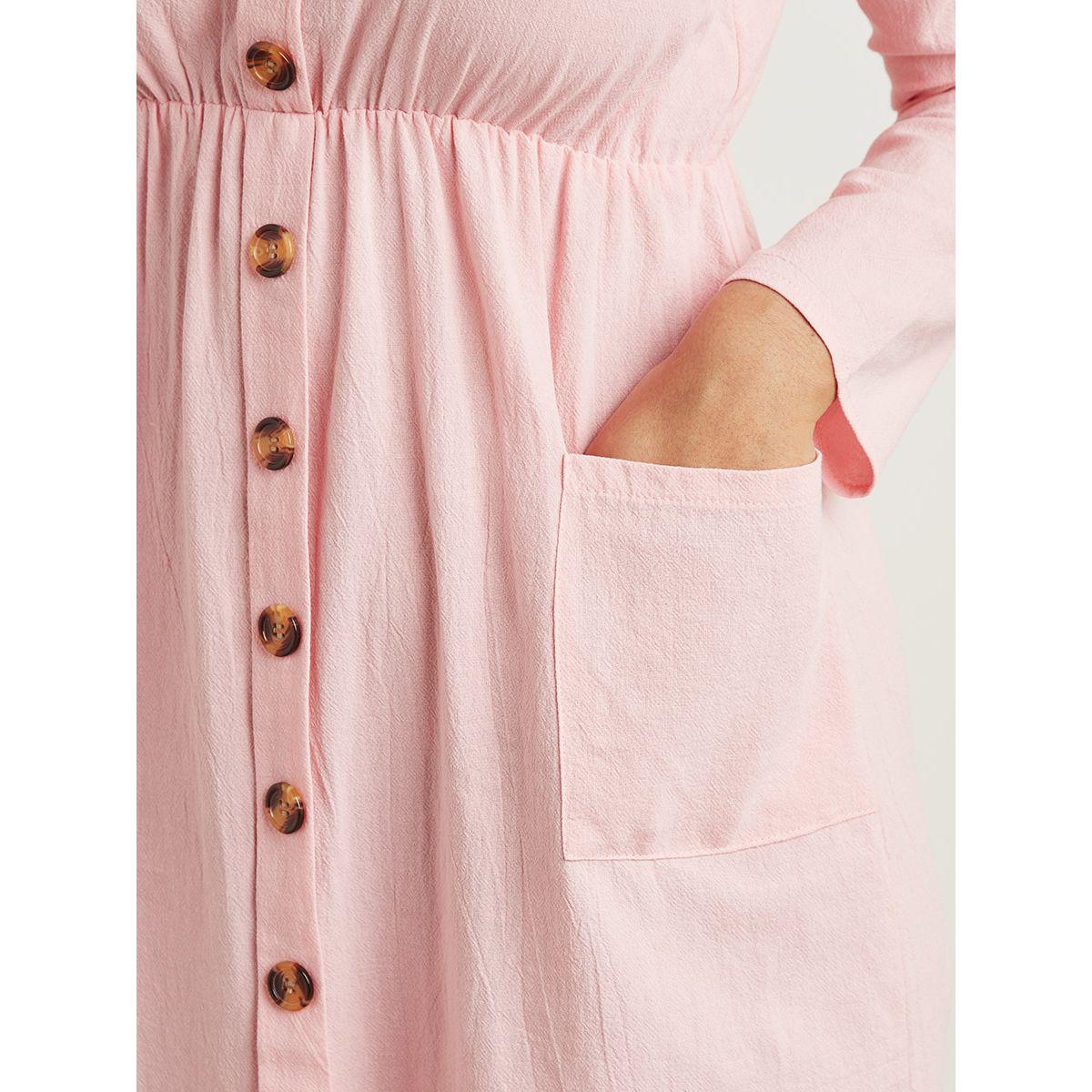 Styli Plain Scoop Neck Midi Dress with Pocket and Button Front Detail-women-clothing-dresses-image-3
