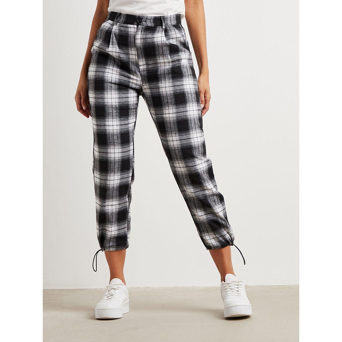 Styli Checked Crop Jogger with Drawcord Cuff Detail-women-clothing-bottoms-joggers-image-1