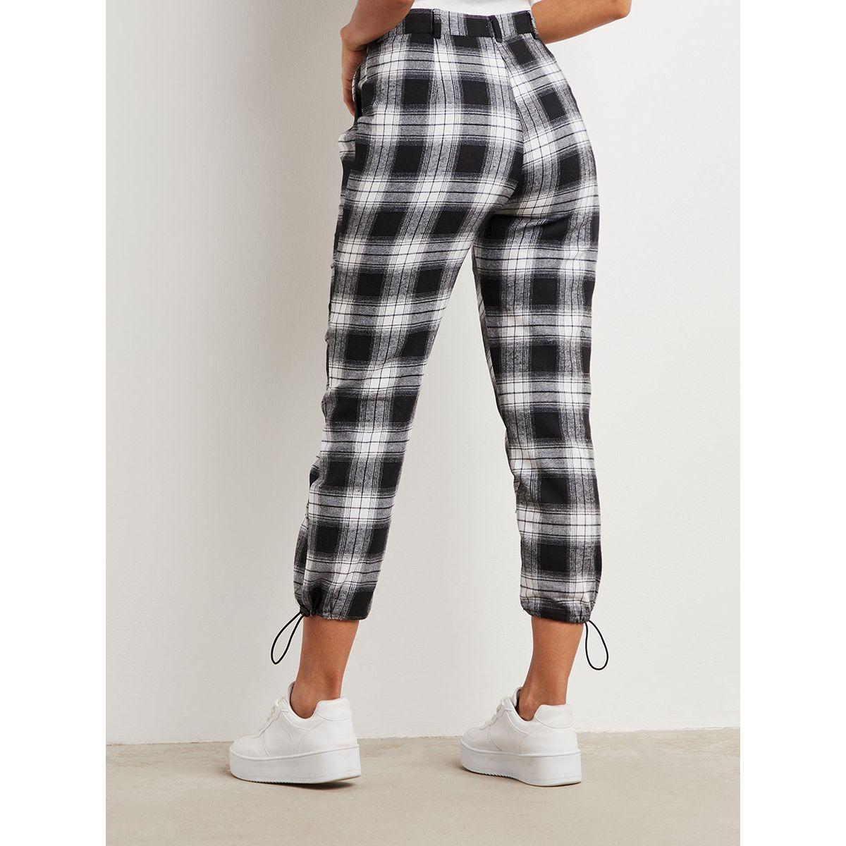 Styli Checked Crop Jogger with Drawcord Cuff Detail-women-clothing-bottoms-joggers-image-3