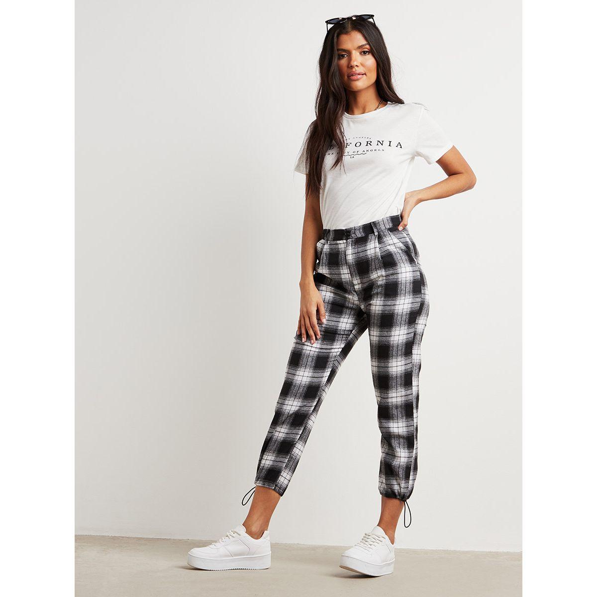 Styli Checked Crop Jogger with Drawcord Cuff Detail-women-clothing-bottoms-joggers-image-4