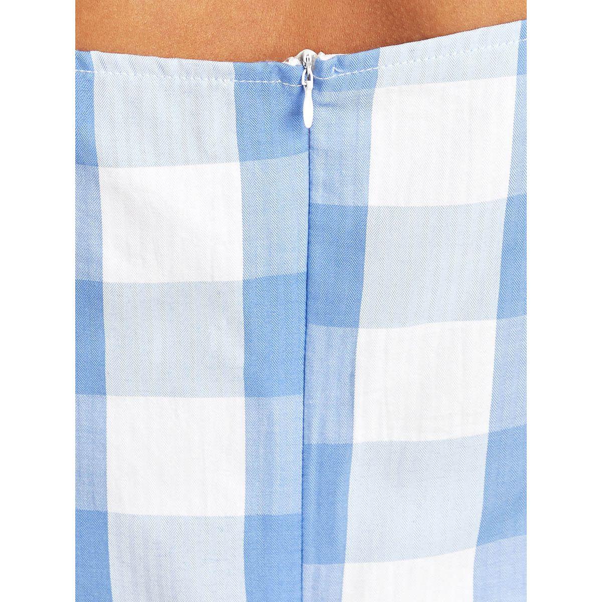 Styli Checked Front Tie Up Puff Sleeves Midi Dress-women-clothing-dresses-image-5
