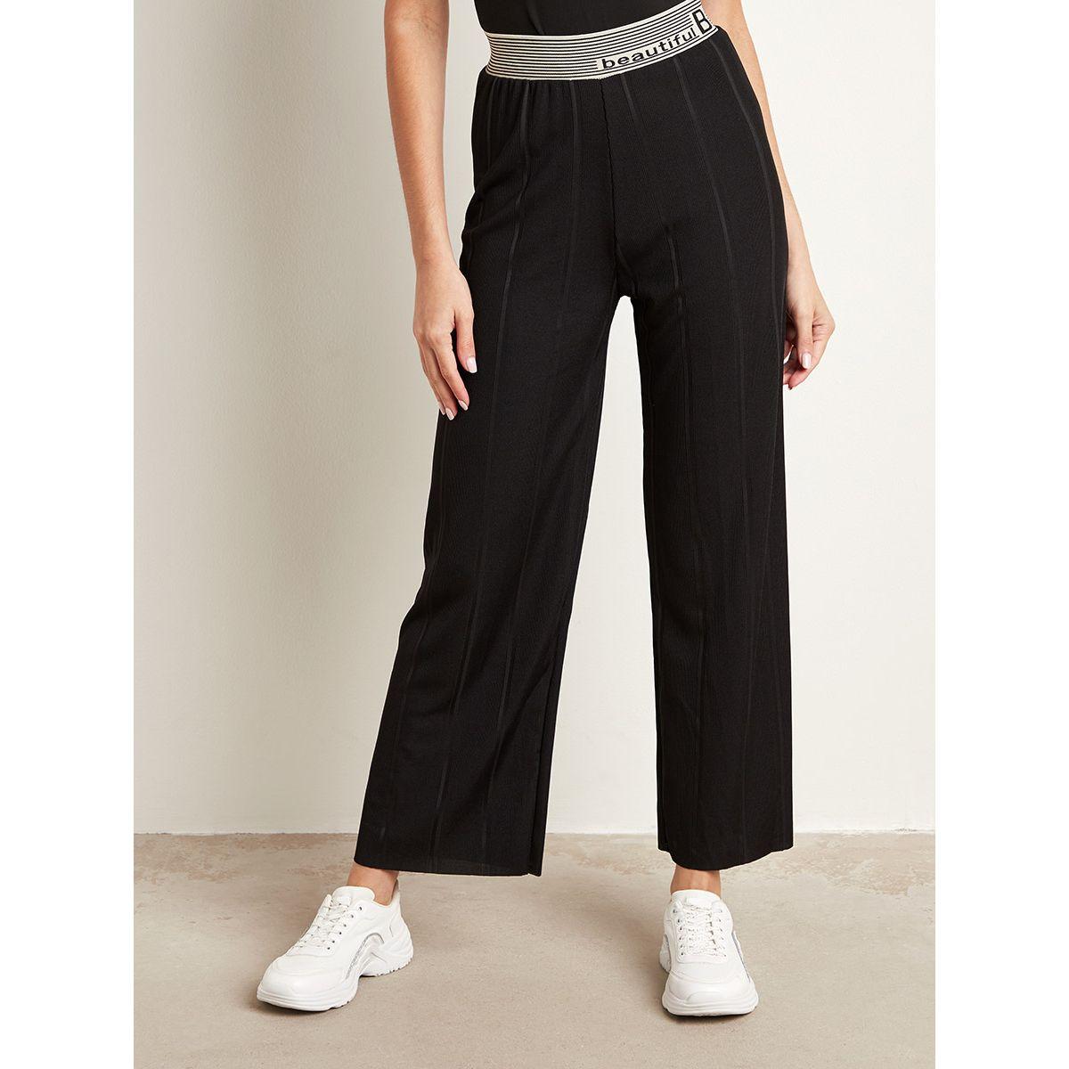 بنطال مضلع بقصة ارجل واسعة من ستايلي-women-clothing-bottoms-joggers-image-1