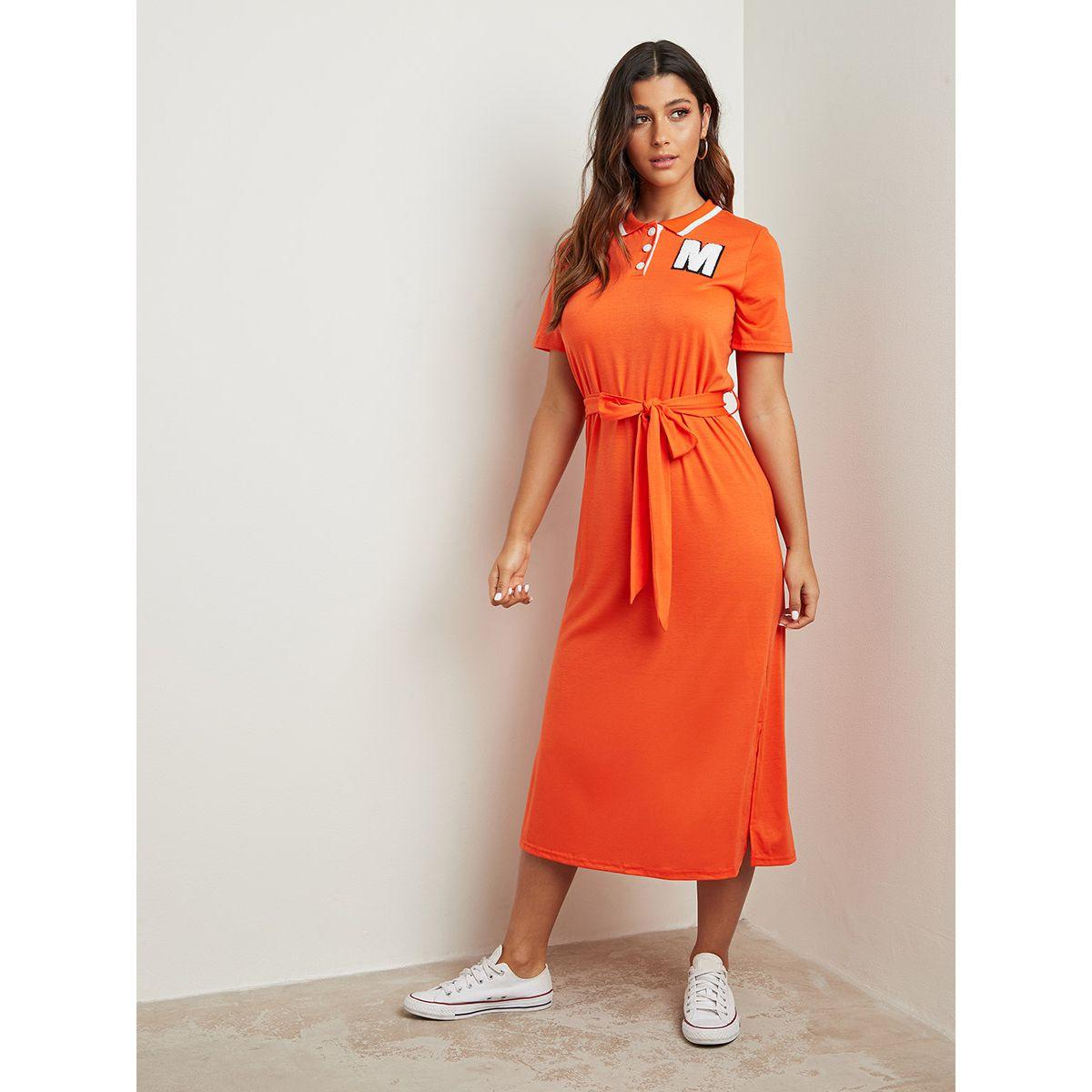 Styli Tie Waist Collared T-shirt Midi Dress-women-clothing-dresses-image-1