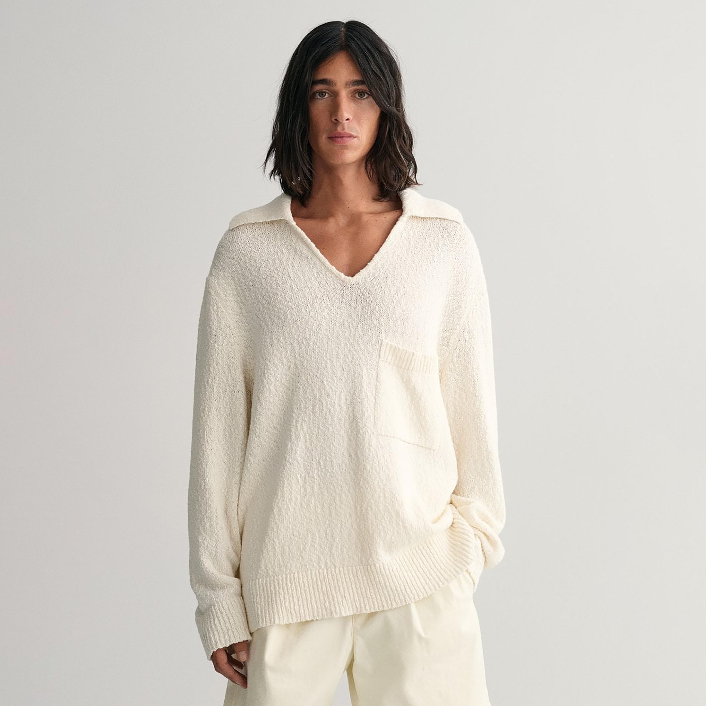 Gant Slub Collared Long Sleeves Polo Sweater with Patch Pocket-men-clothing-sweatersandpullovers-image-1