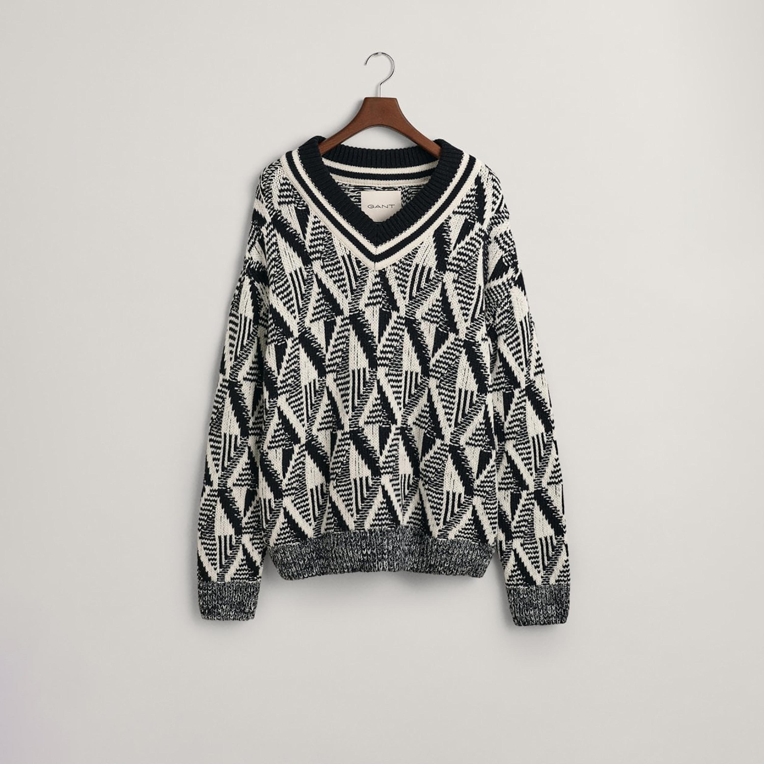 سزيتر من جانت هندسية منقوشة  الرقبة الخامسة طويلة الأكمام-men-clothing-sweatersandpullovers-image-1