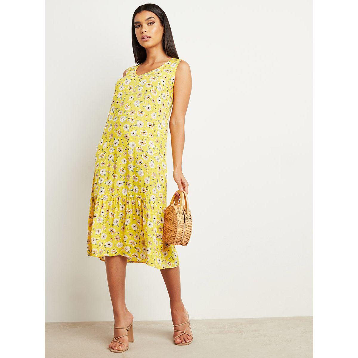 Styli Floral Printed V Neck A-Line Swing Midi Dress-women-clothing-dresses-image-1