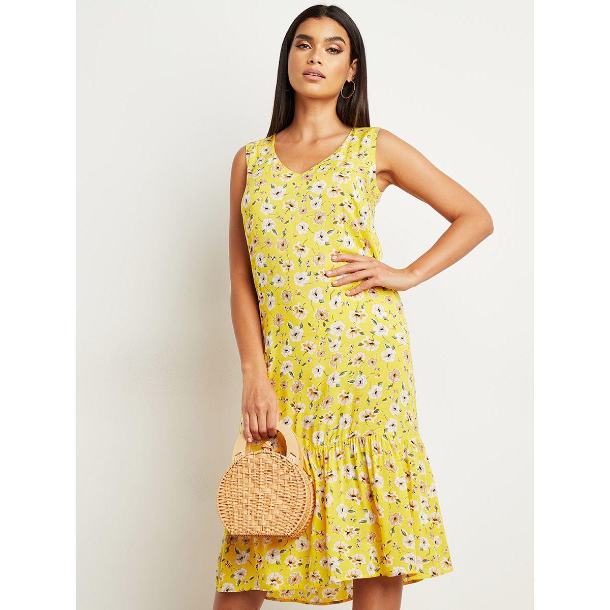 Styli Floral Printed V Neck A-Line Swing Midi Dress-women-clothing-dresses-image-5