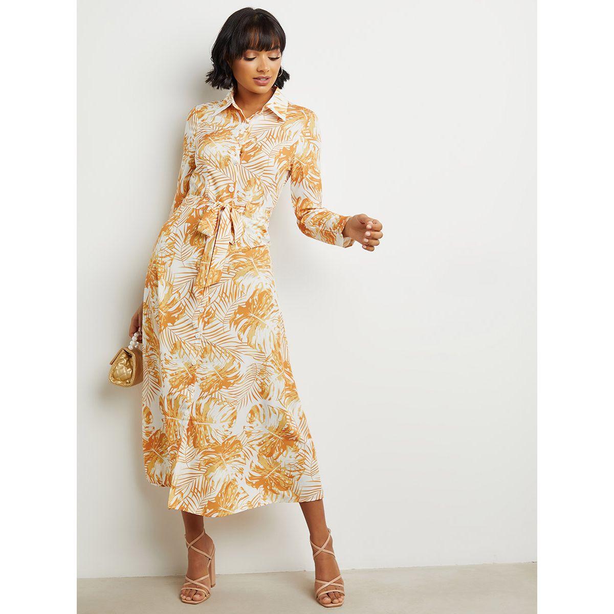 Styli Tropical Print Button Through Collared Dress-women-clothing-dresses-image-1
