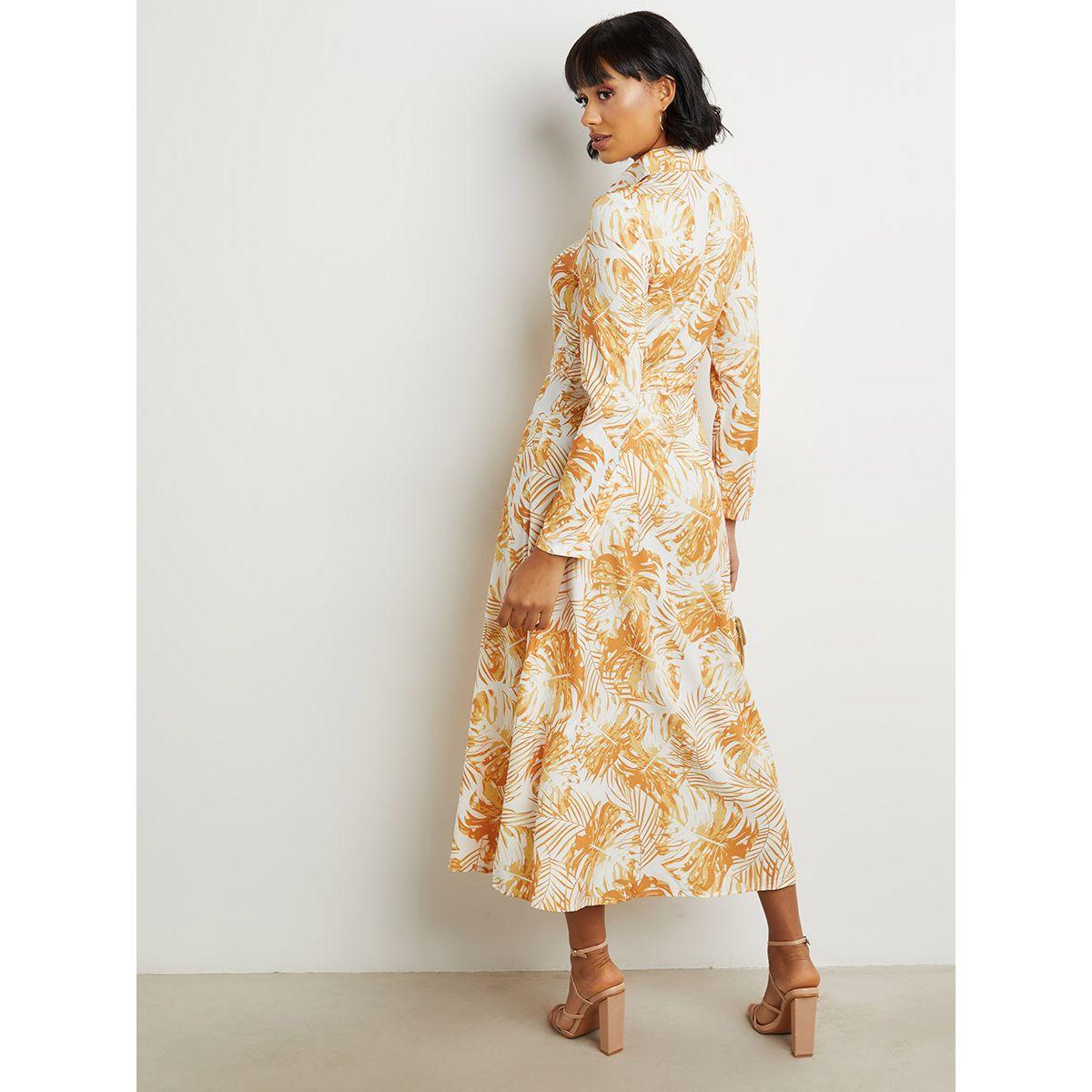 Styli Tropical Print Button Through Collared Dress-women-clothing-dresses-image-3