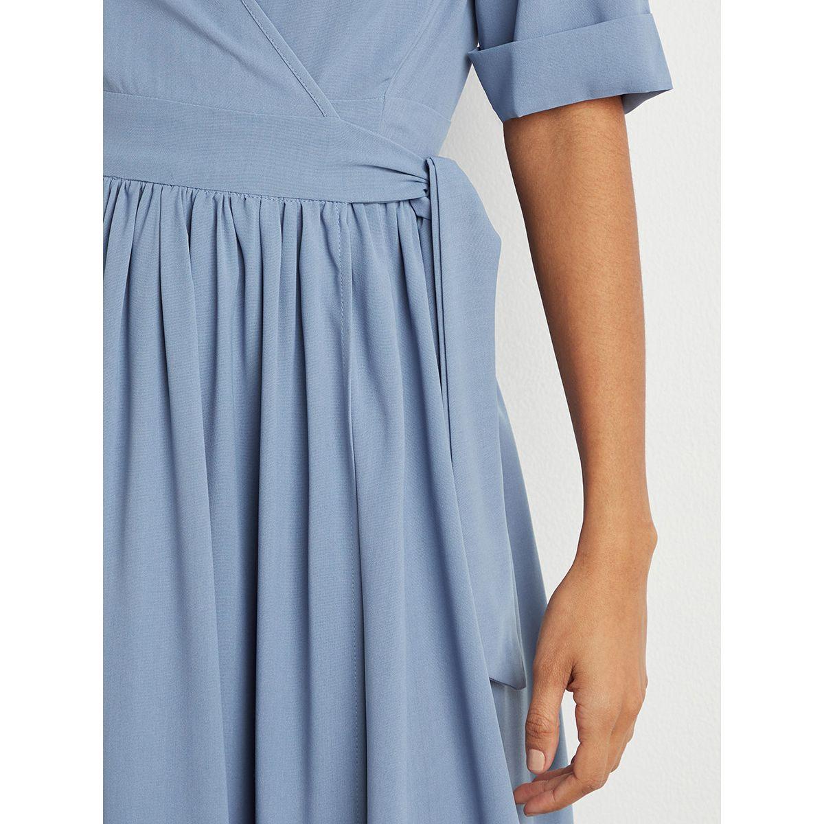 Styli Wrap Around A-Line Midi Dress with Short Sleeves-women-clothing-dresses-image-5