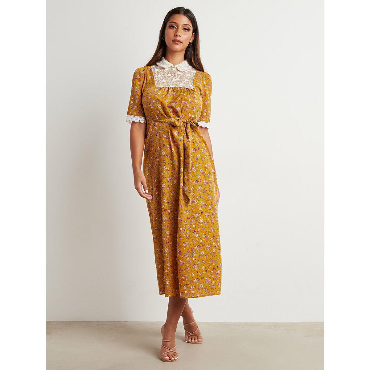 فستان طويل مطبوع بأكمام قصيرة-women-clothing-dresses-image-1