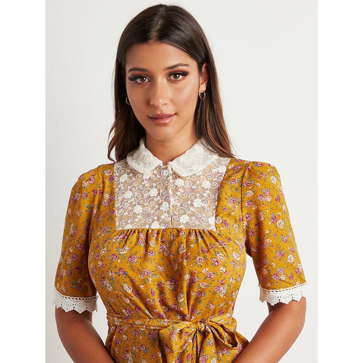 Styli Ditsy Print Collared Detail Maxi Dress-women-clothing-dresses-image-2