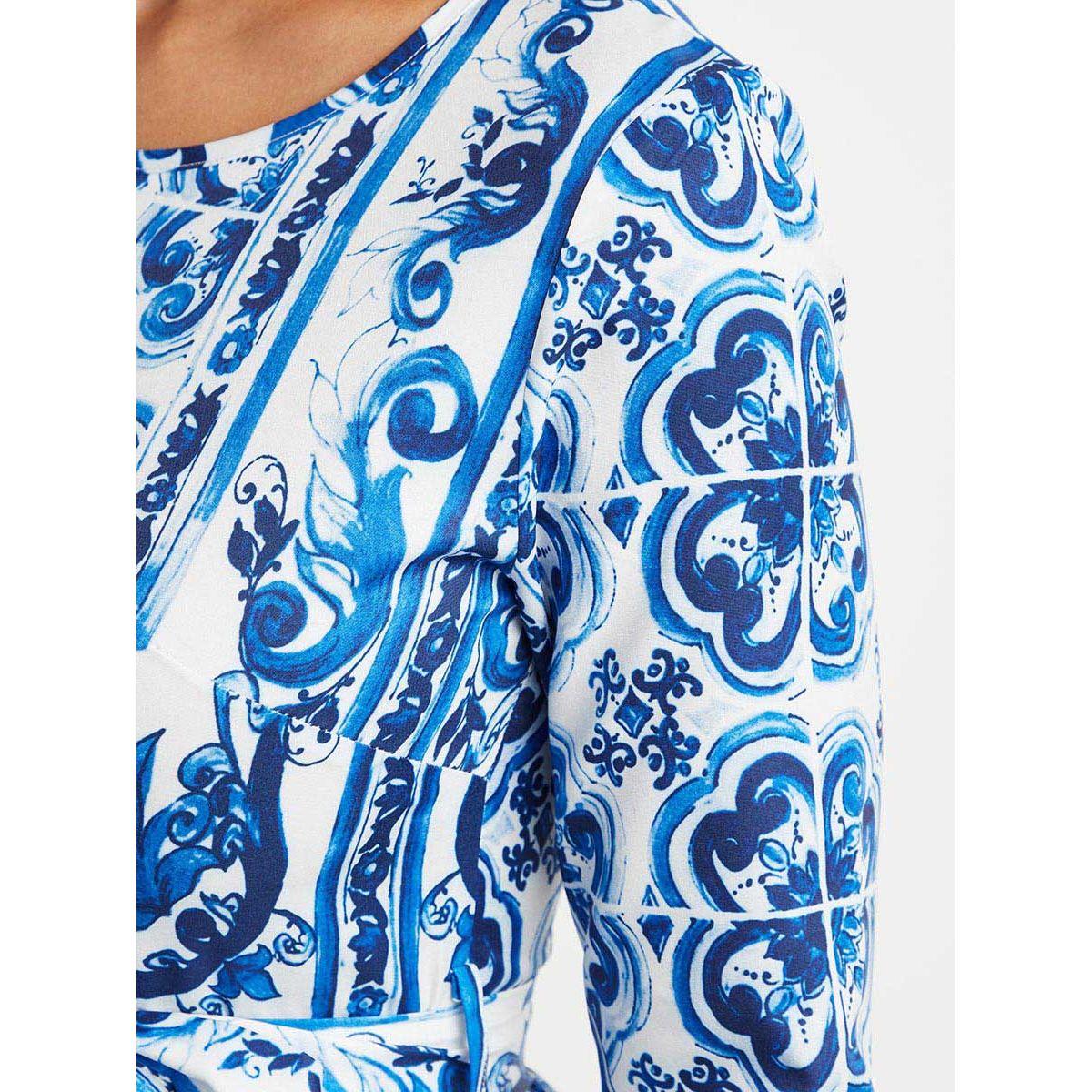 Styli Tile Print A-line Maxi Dress with Tie Up Belt-women-clothing-dresses-image-4