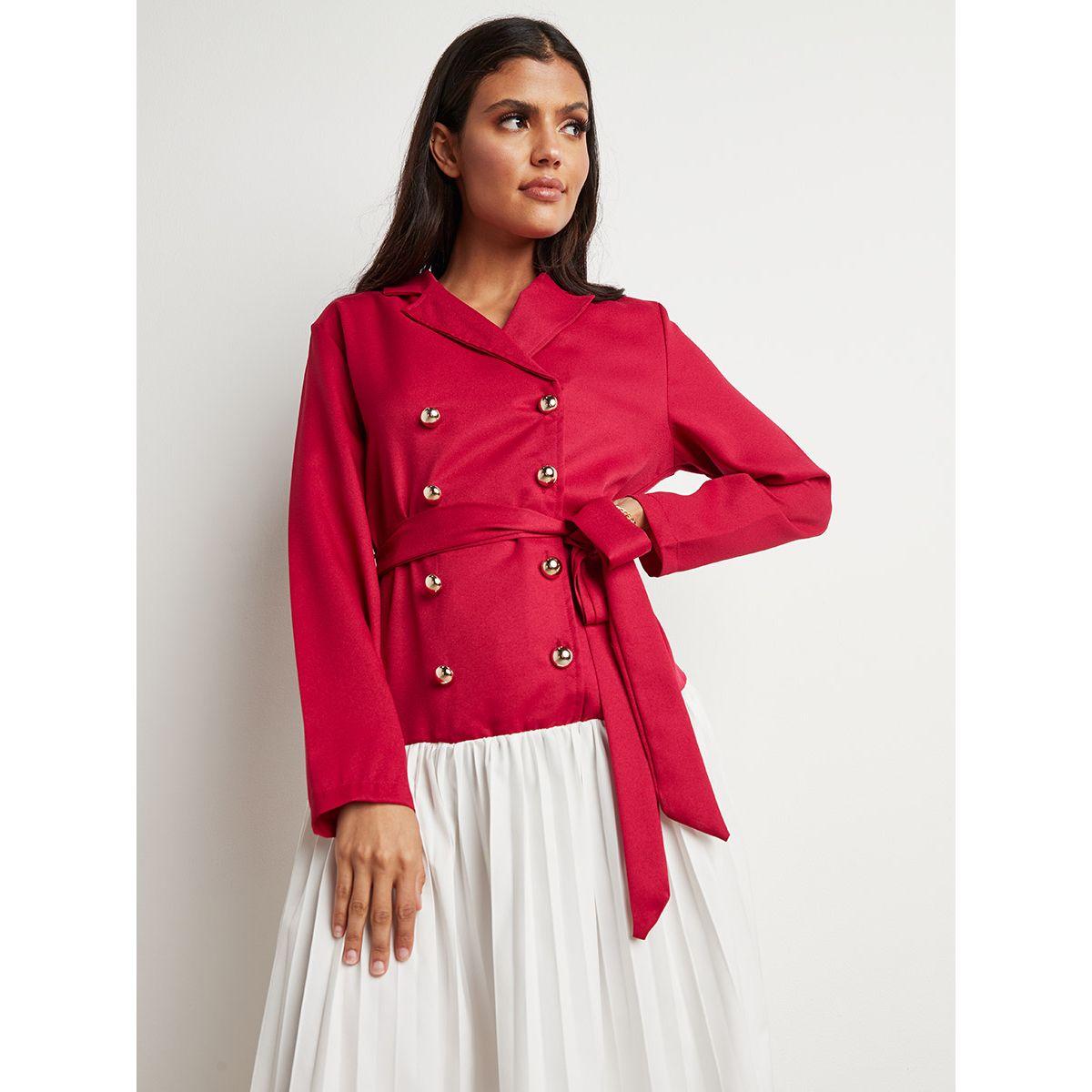 Styli Color Block Blazer Style Pleated Midi Dress-women-clothing-dresses-image-2