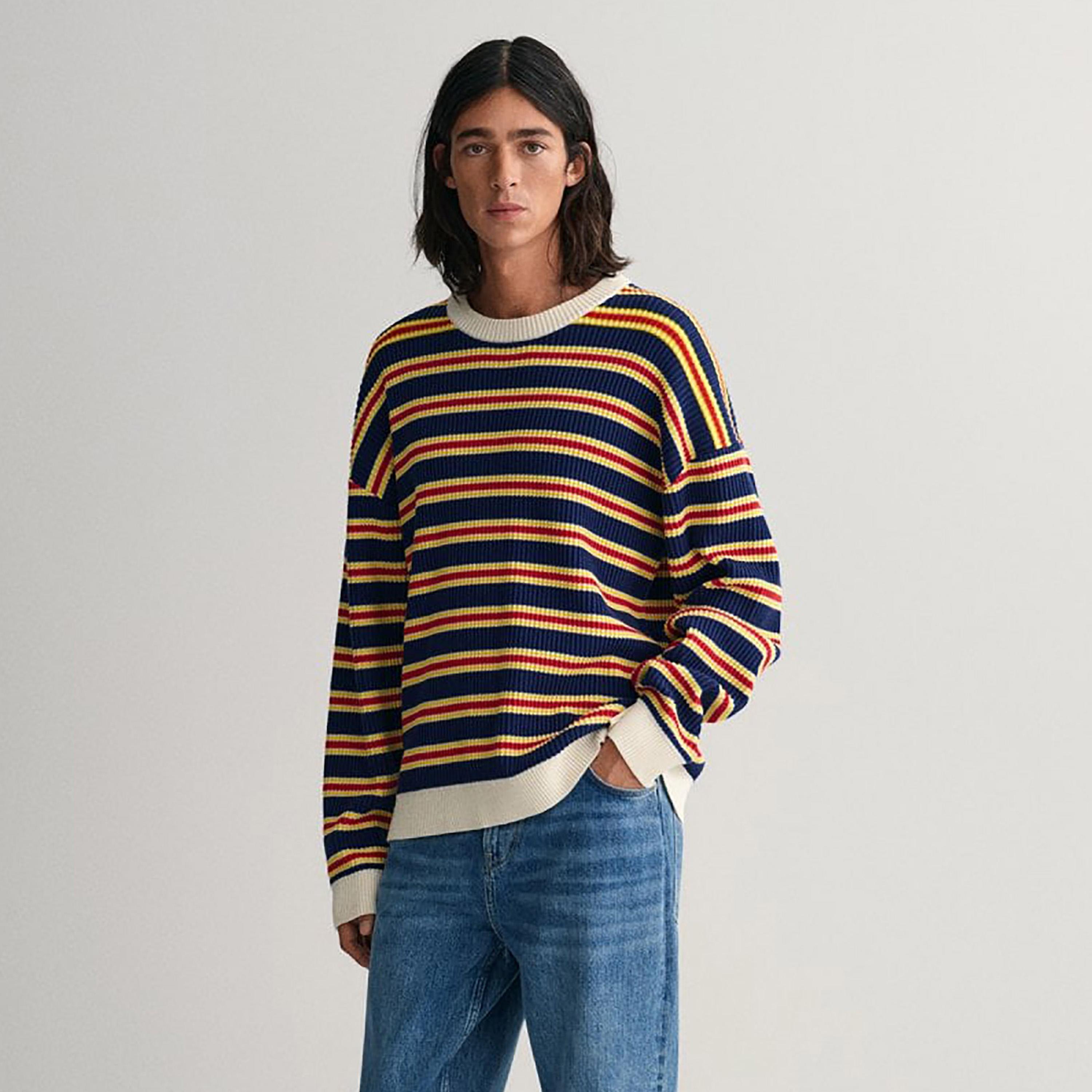سويتر من جانت مخططة بياقة دائرية وأكمام طويلة-men-clothing-sweatersandpullovers-image-1