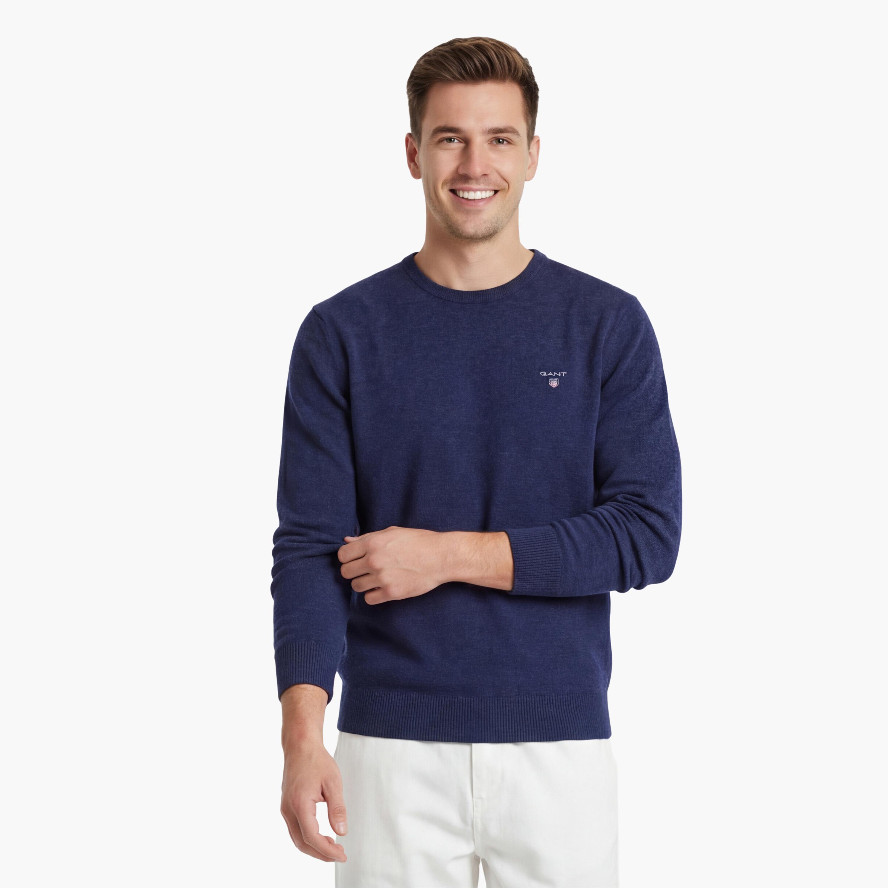 سترة رجالية سادة ذات رقبة دائرية وأكمام طويلة من جانت-men-clothing-sweatersandpullovers-image-1