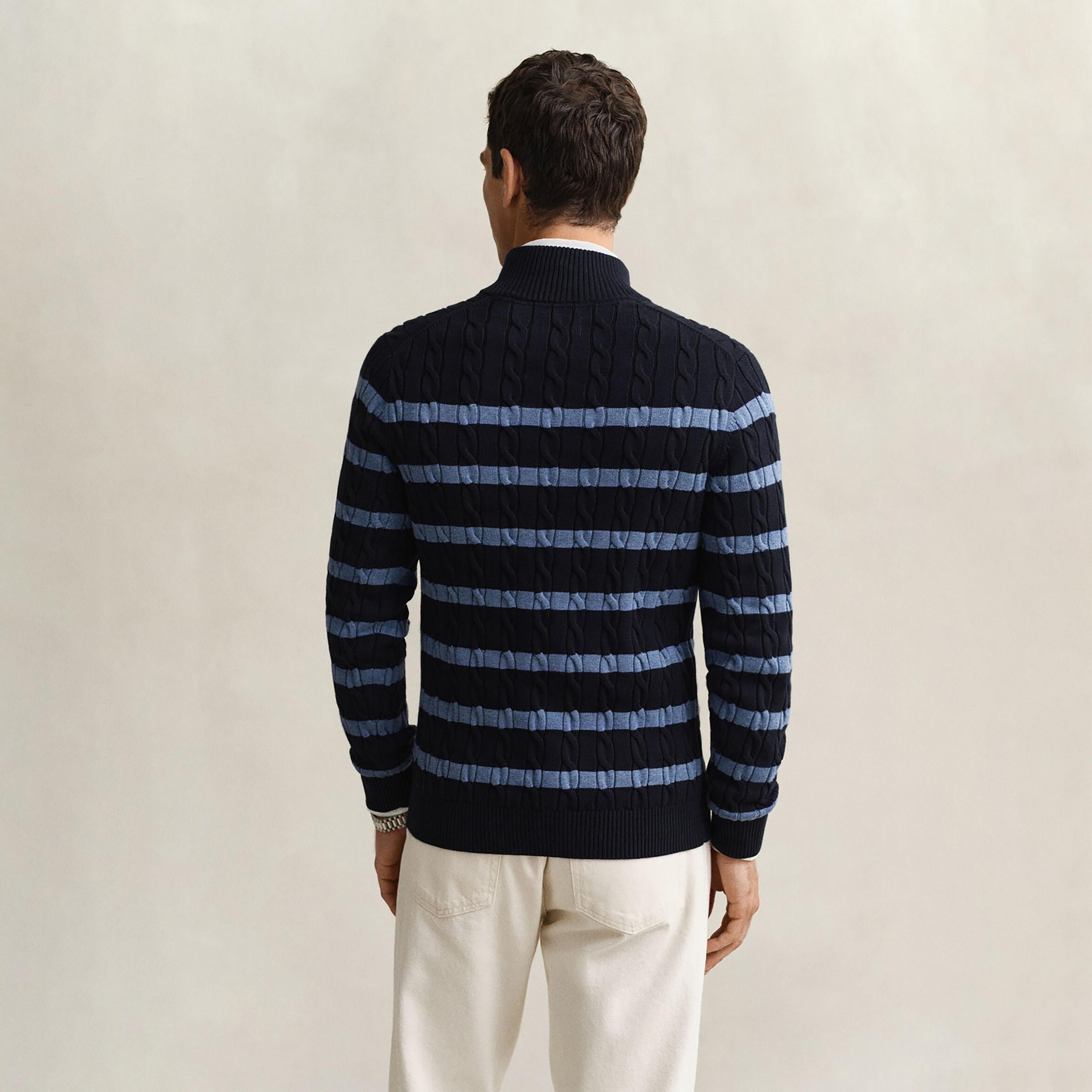 Gant Striped Cable Knit High Neck Long Sleeves Half Zip Men's Sweater-men-clothing-sweatersandpullovers-image-4