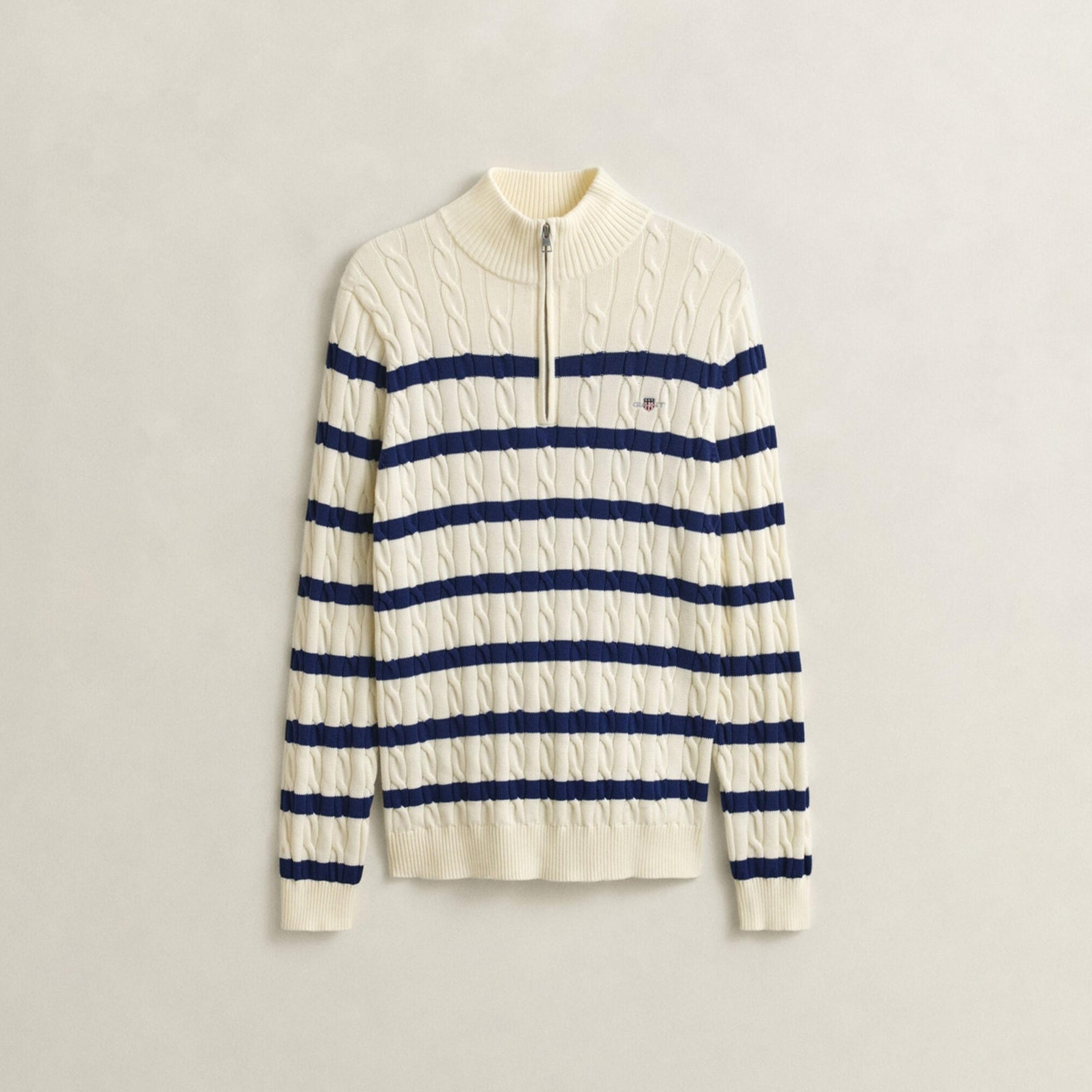Gant Striped Cable Knit High Neck Long Sleeves Half Zip Men's Sweater-men-clothing-sweatersandpullovers-image-5