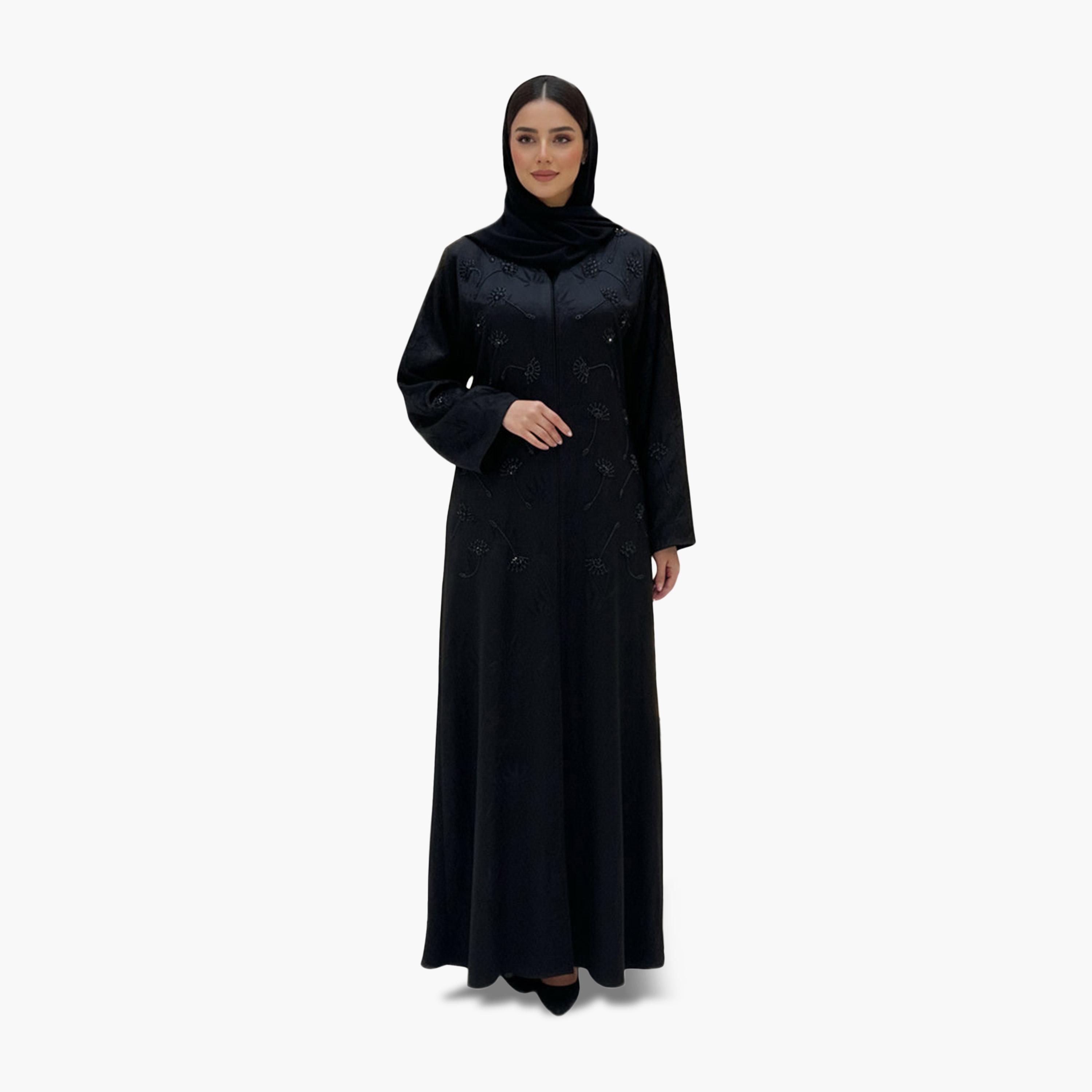 Nukhbaa Floral Beaded Evening Abaya with Hijab-women-arabicclothing-abayas-image-1