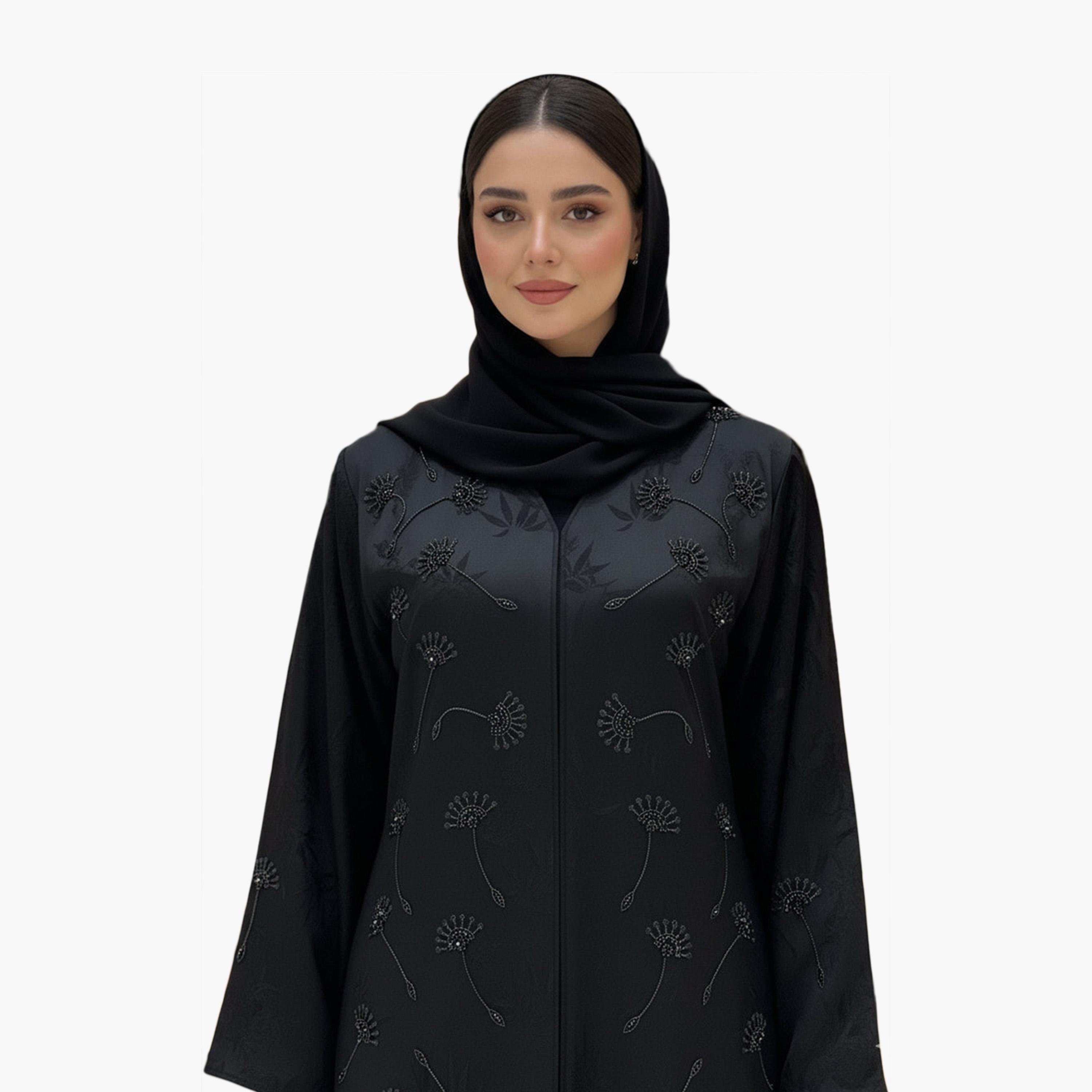 Nukhbaa Floral Beaded Evening Abaya with Hijab-women-arabicclothing-abayas-image-2