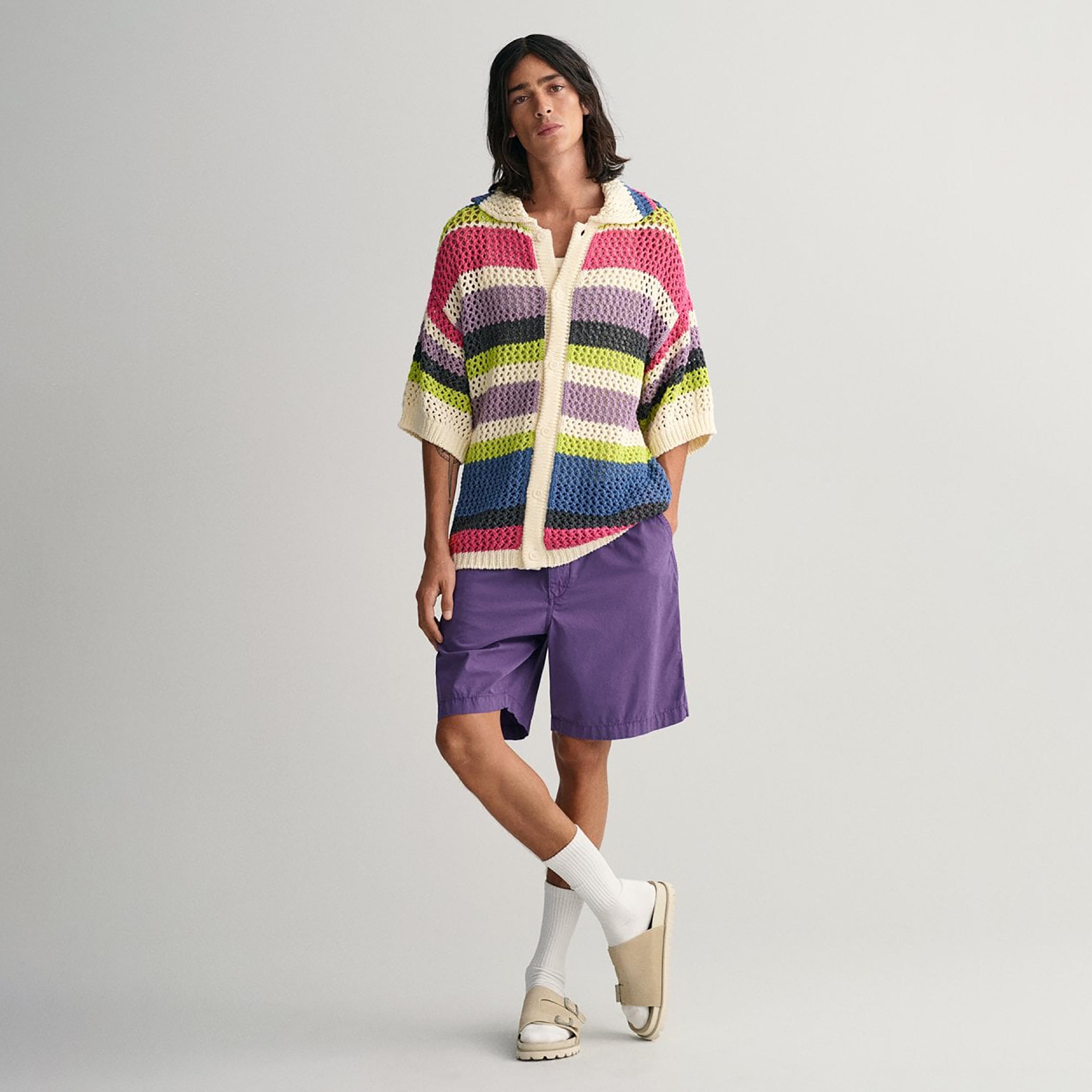 Gant Knitted Striped Collared Three-Quarter Sleeves Sweater-men-clothing-sweatersandpullovers-image-2