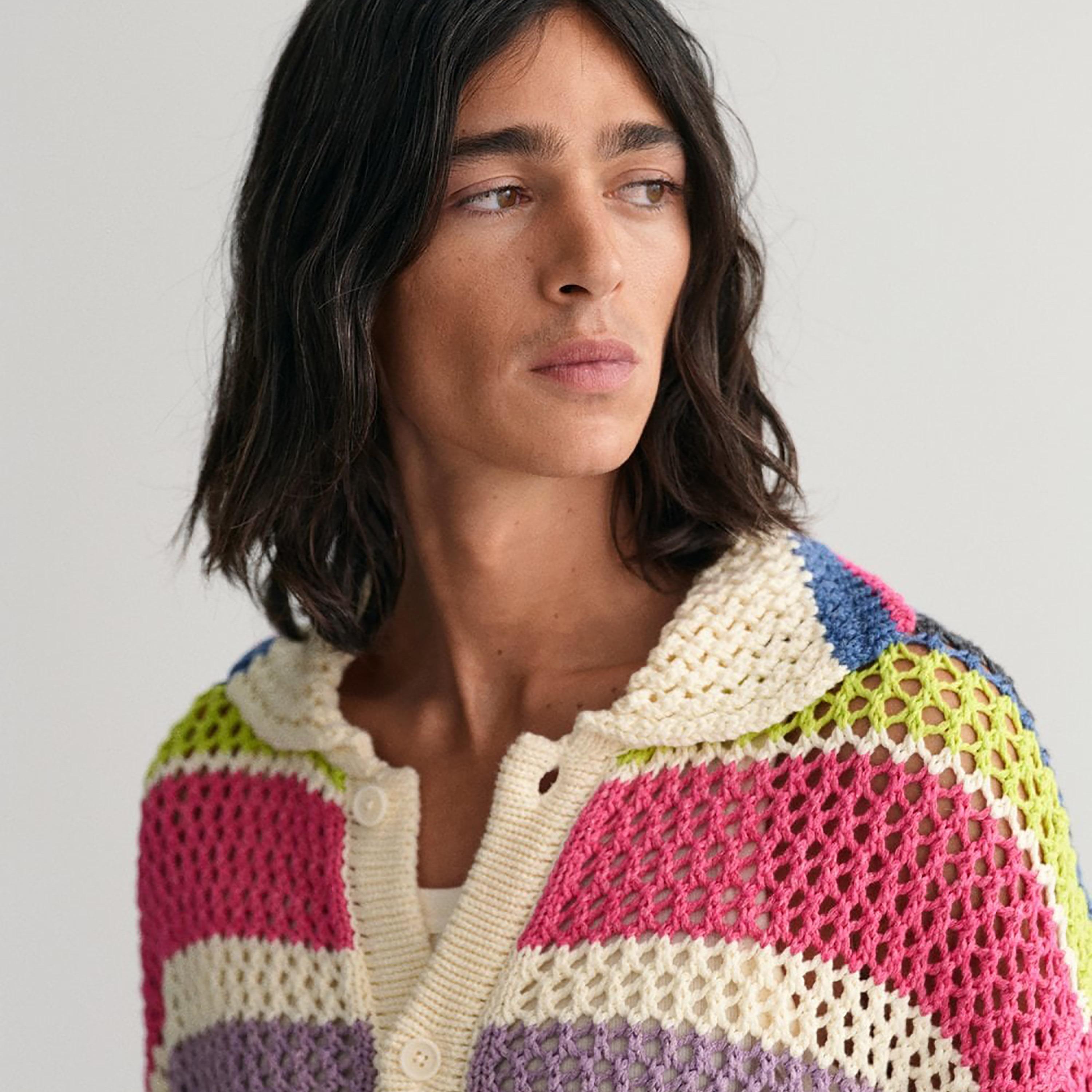 Gant Knitted Striped Collared Three-Quarter Sleeves Sweater-men-clothing-sweatersandpullovers-image-3
