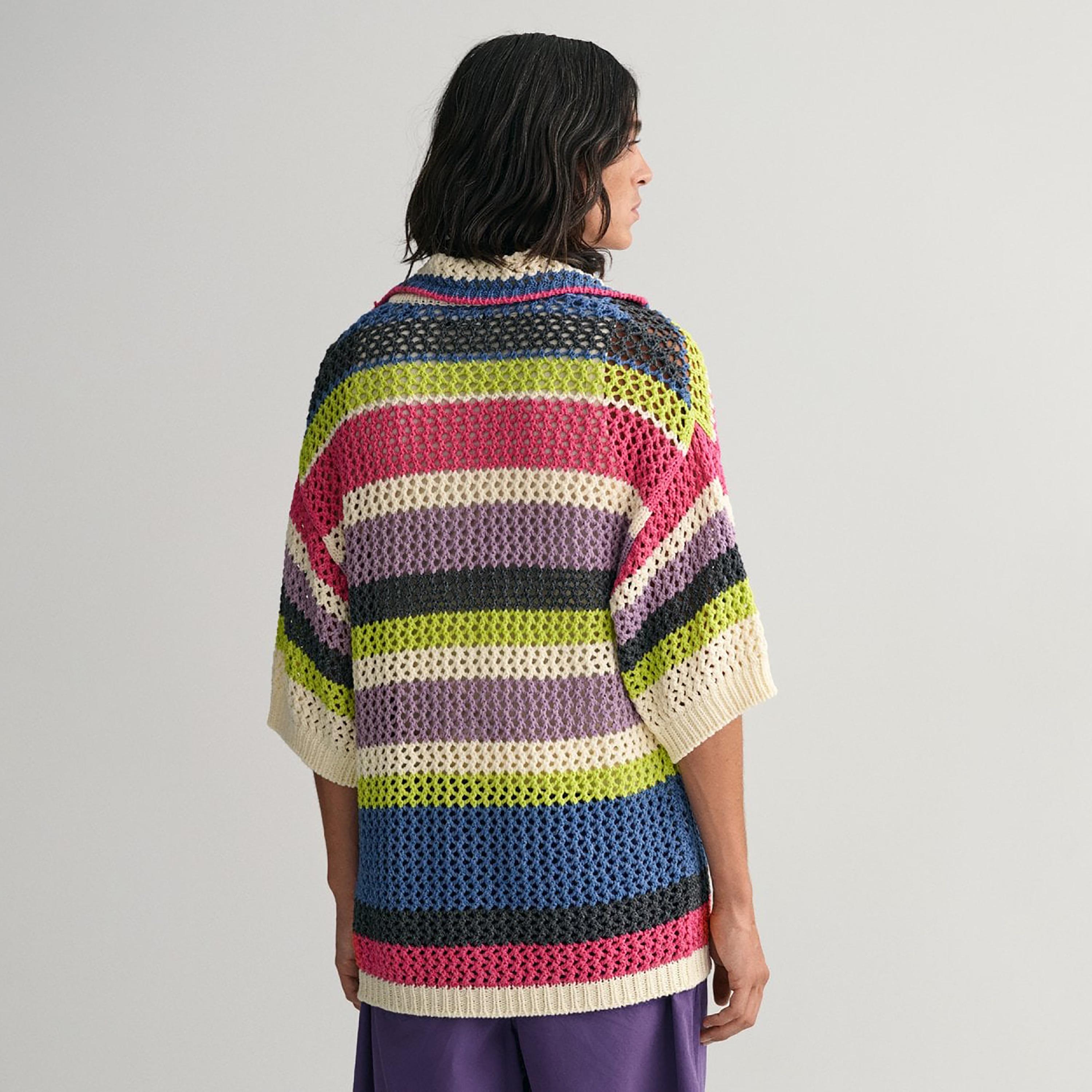 Gant Knitted Striped Collared Three-Quarter Sleeves Sweater-men-clothing-sweatersandpullovers-image-4