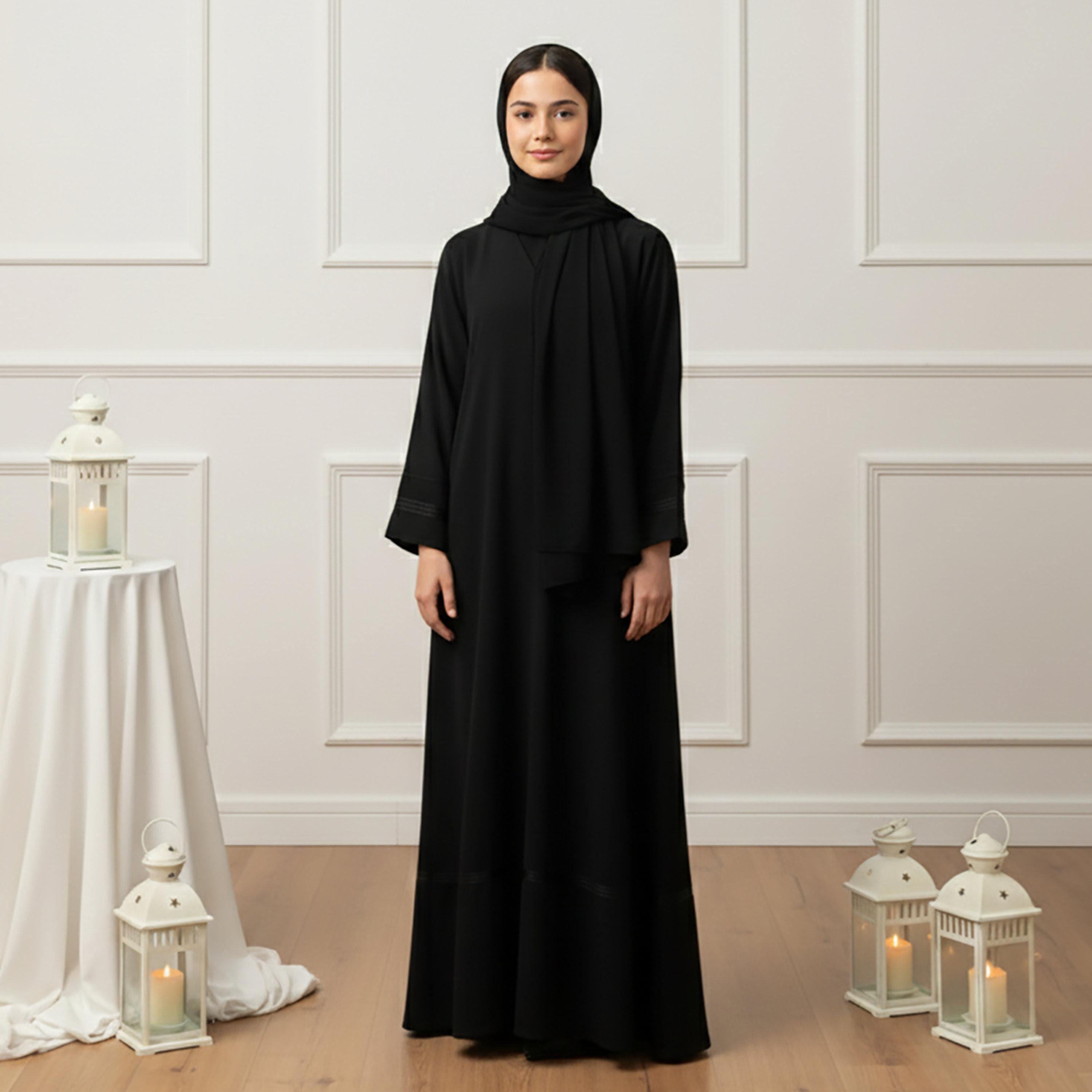 Nukhbaa Black Nida Girls Abaya with Hijab-girls-arabicclothing-abayas-image-1