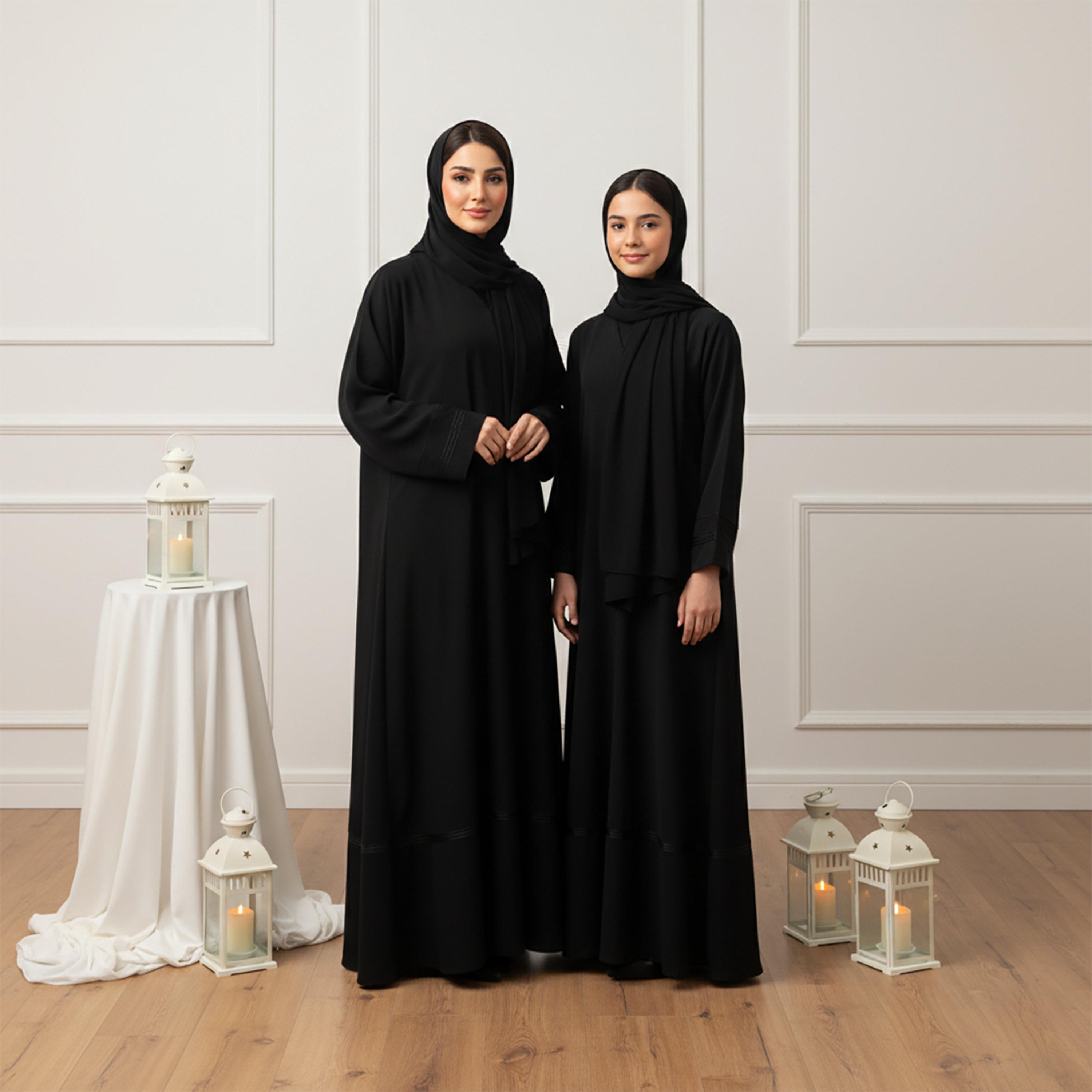Nukhbaa Black Nida Girls Abaya with Hijab-girls-arabicclothing-abayas-image-2