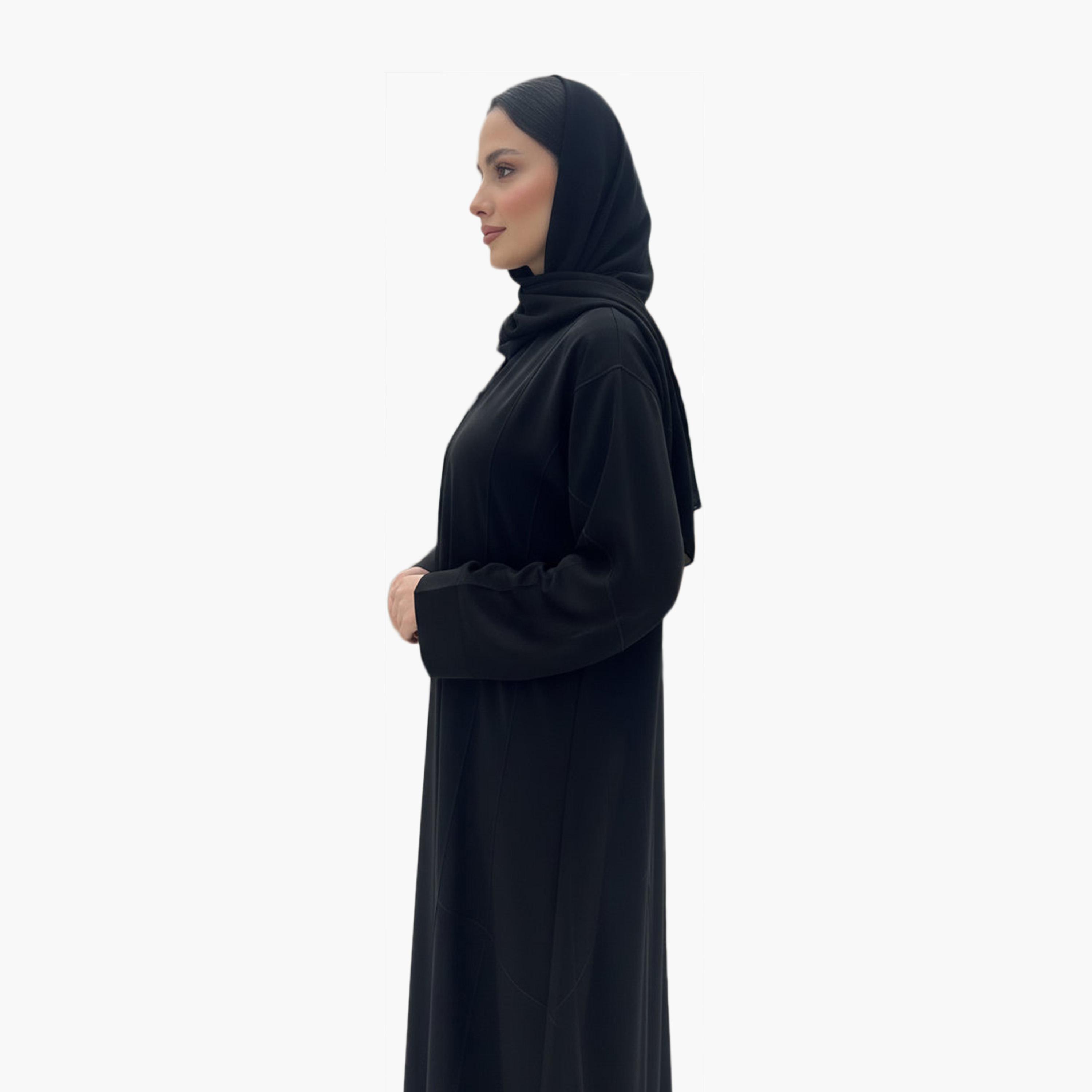 Nukhbaa Wide Sleeves Piping Detailed Abaya with Hijab-women-arabicclothing-abayas-image-3