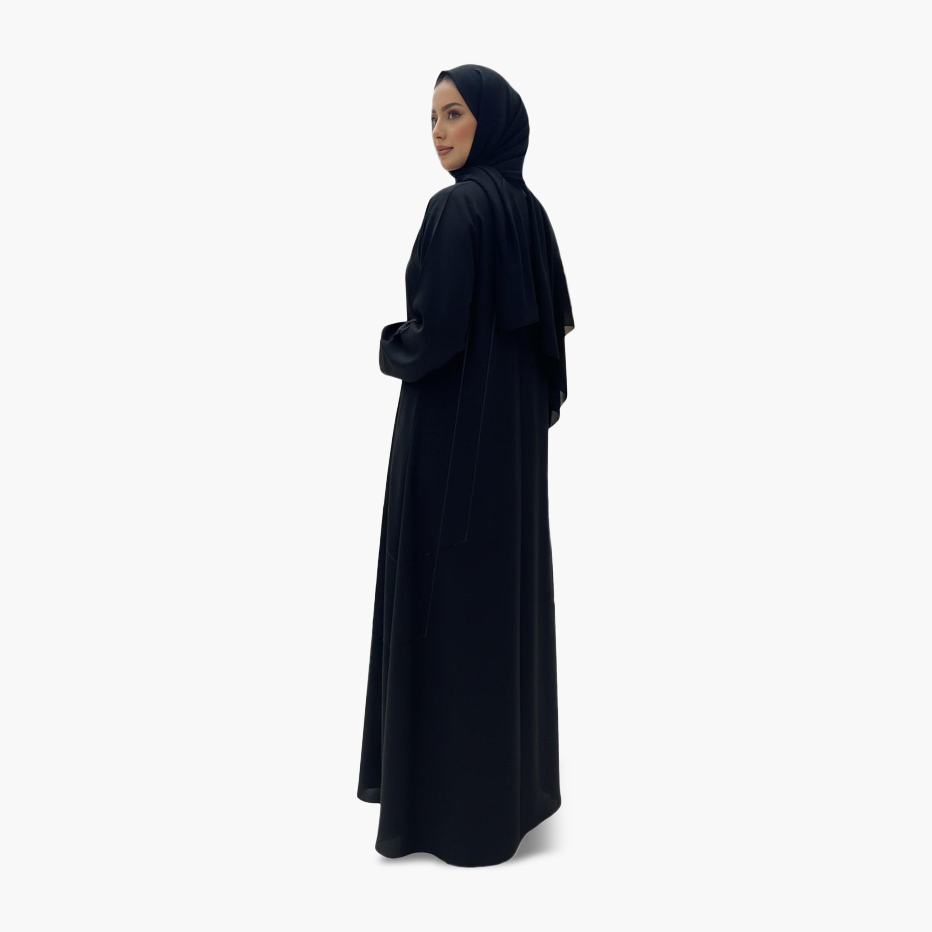 Nukhbaa Wide Sleeves Piping Detailed Abaya with Hijab-women-arabicclothing-abayas-image-4