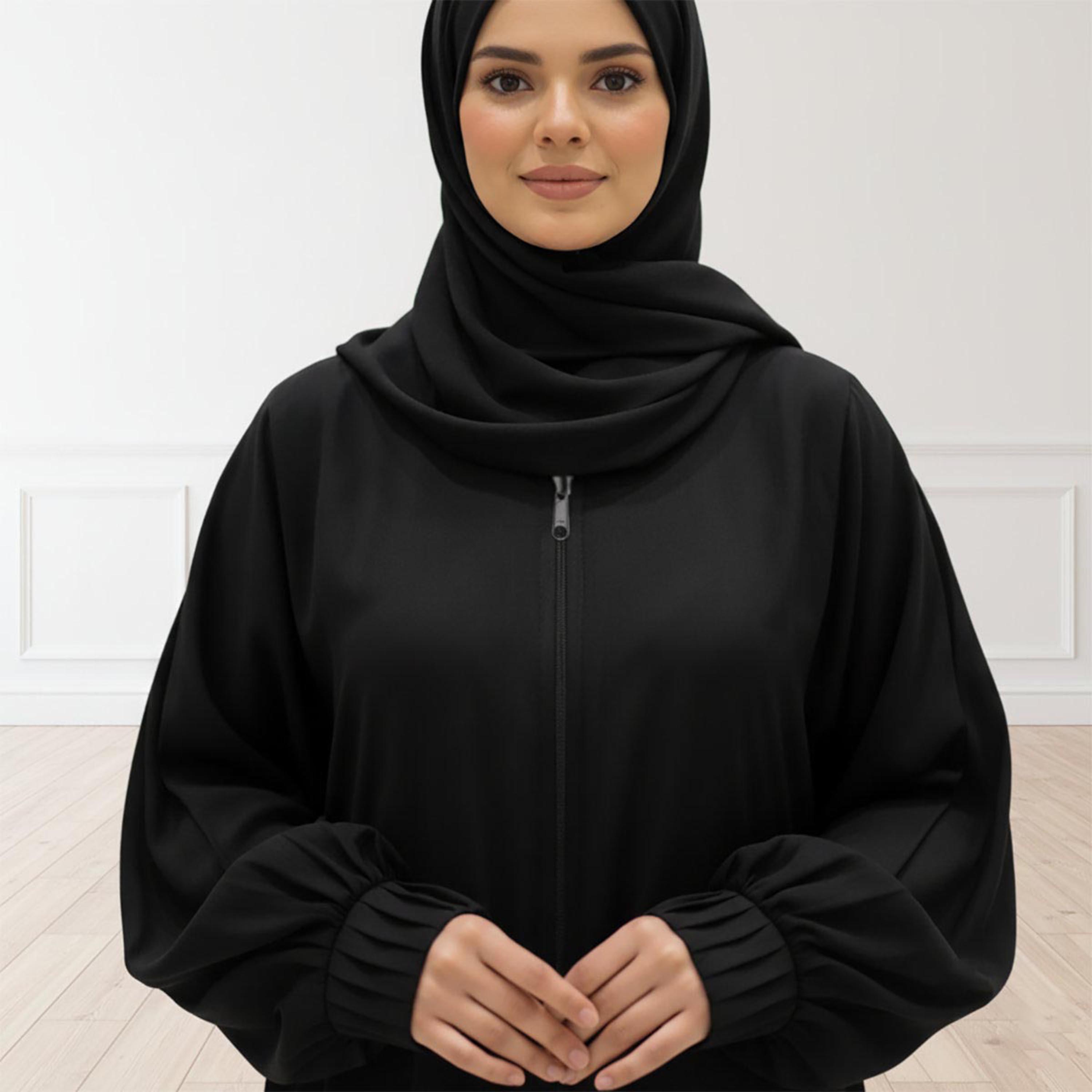 Nukhbaa Black Balloon Sleeves Women's Abaya with Hijab-women-arabicclothing-prayerclothing-image-2