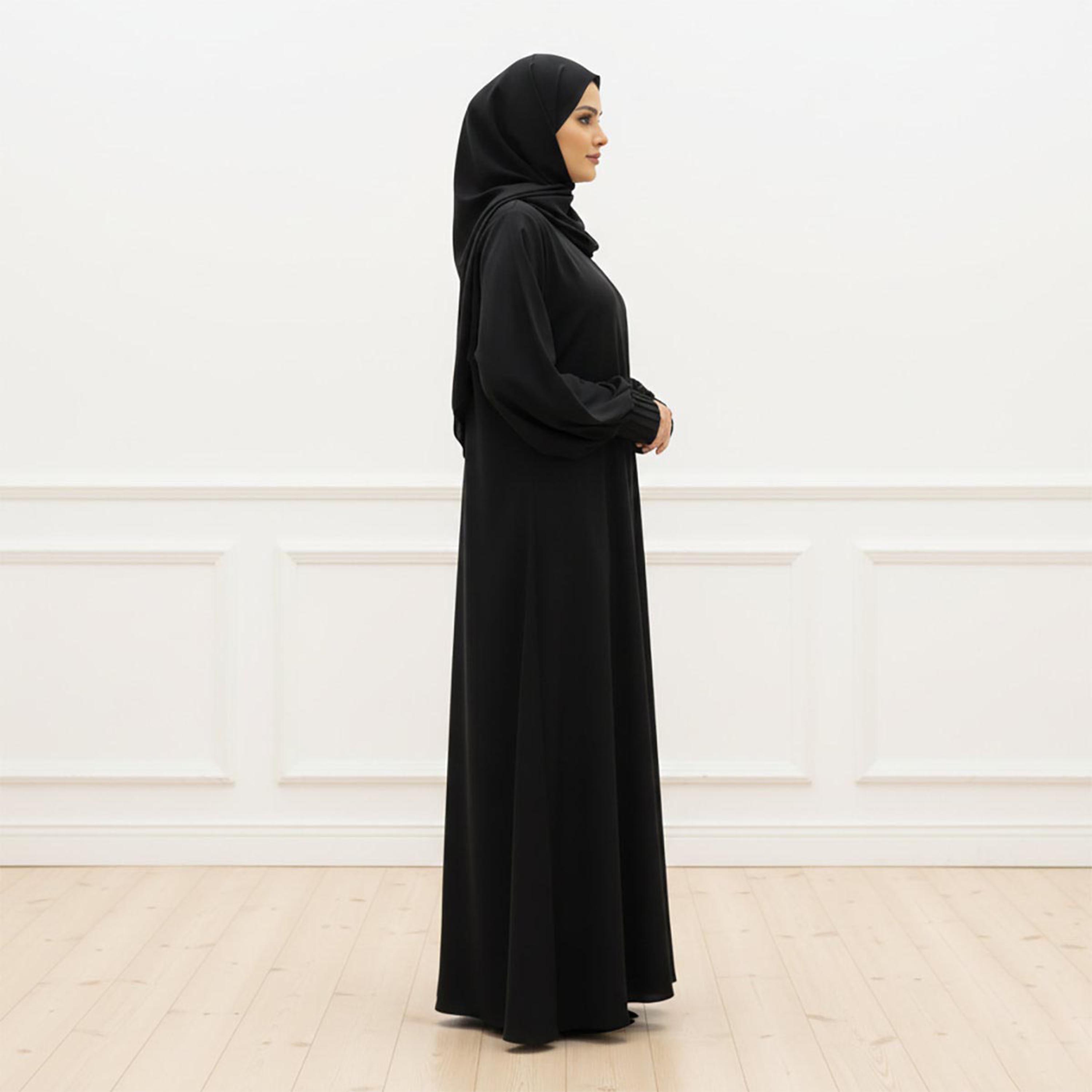Nukhbaa Black Balloon Sleeves Women's Abaya with Hijab-women-arabicclothing-prayerclothing-image-4