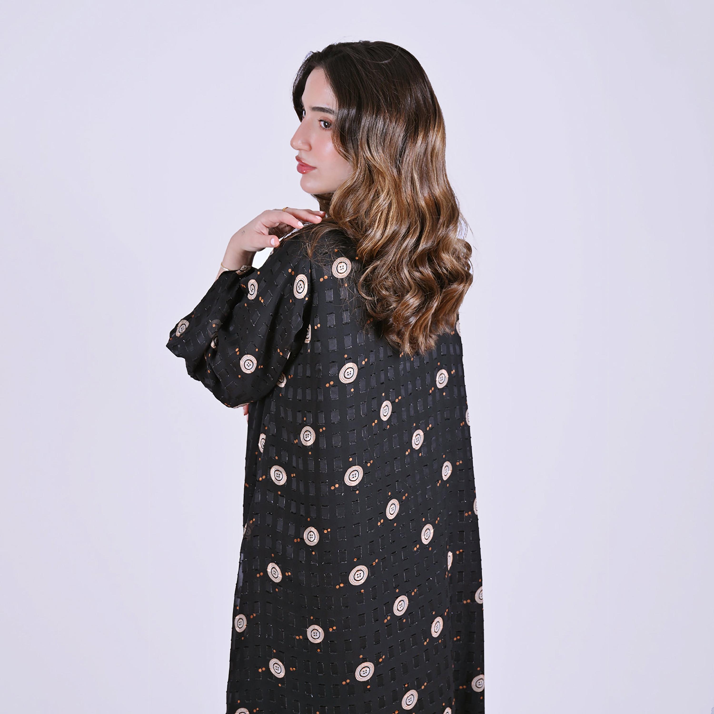 Hawraa Black Circular Embroidered Wide Sleeves Chiffon Women's Abaya-women-arabicclothing-abayas-image-4