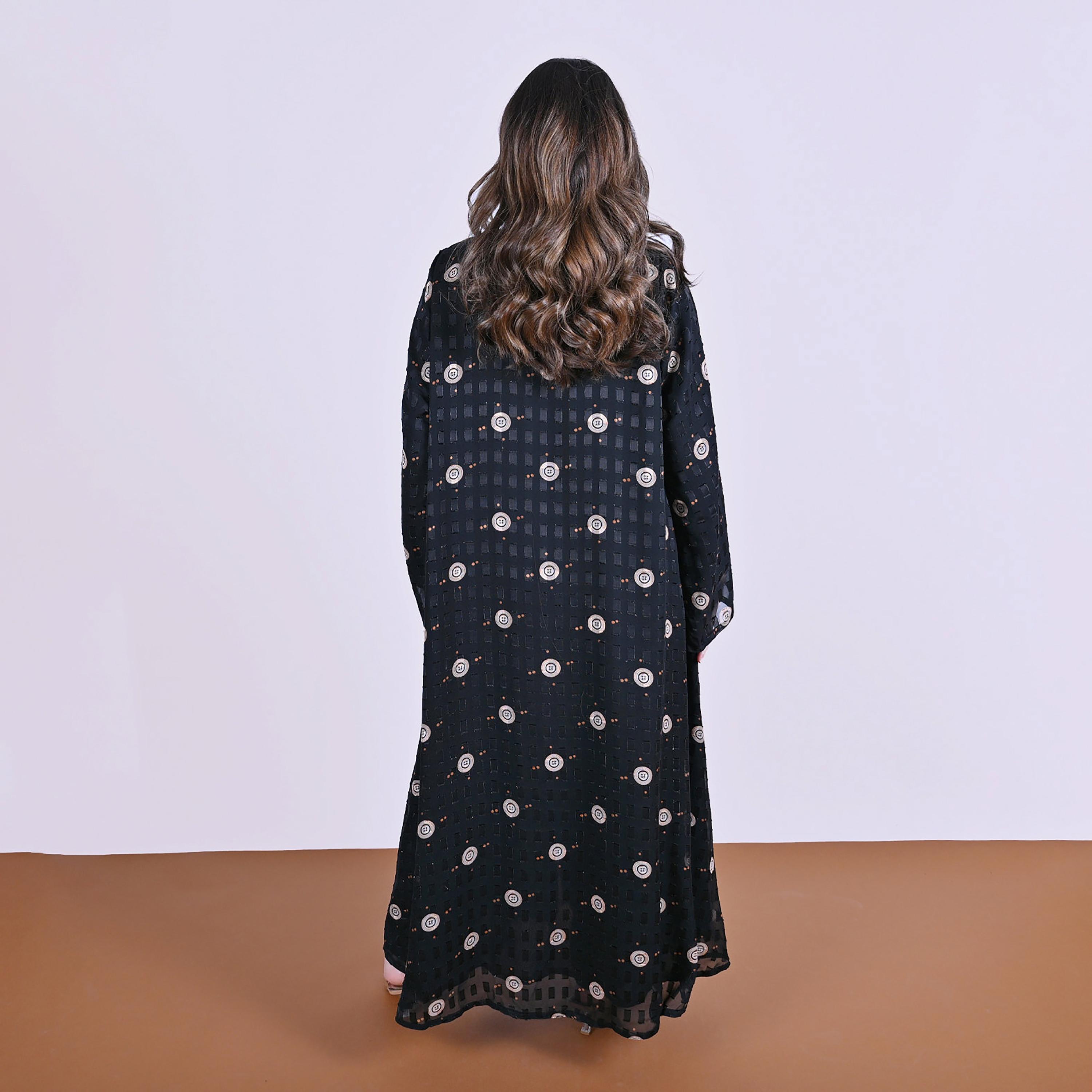 Hawraa Black Circular Embroidered Wide Sleeves Chiffon Women's Abaya-women-arabicclothing-abayas-image-5