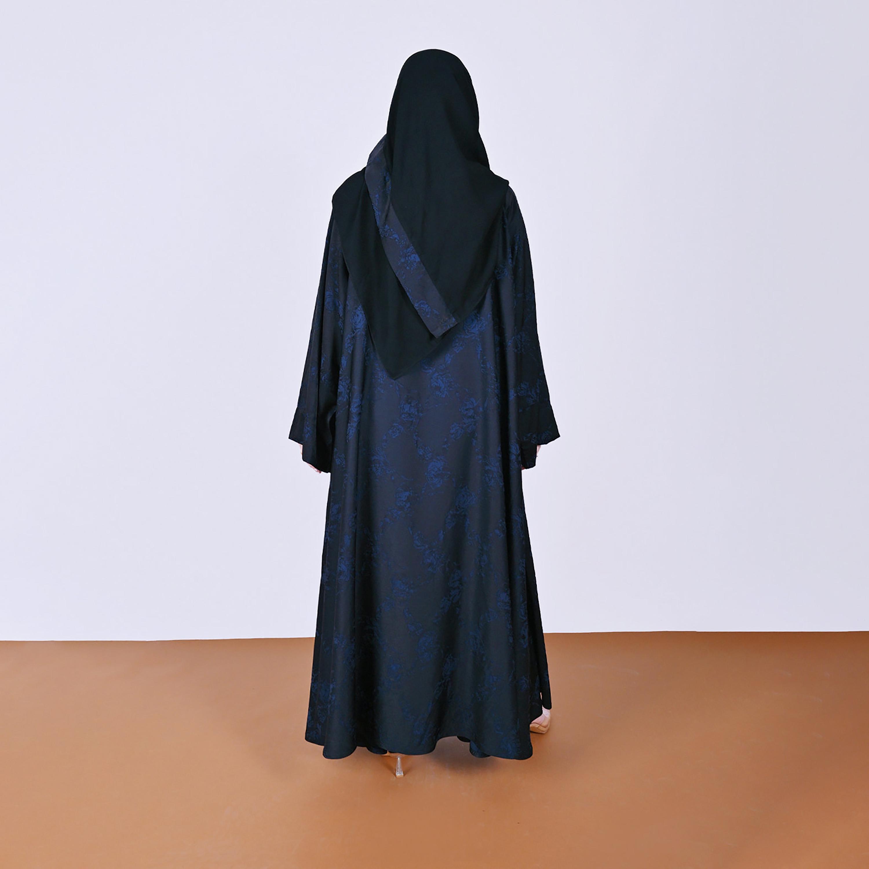Hawraa Floral Patterned Wide Sleeves Linen Women's Flared Style Abaya with Hijab-women-arabicclothing-abayas-image-5