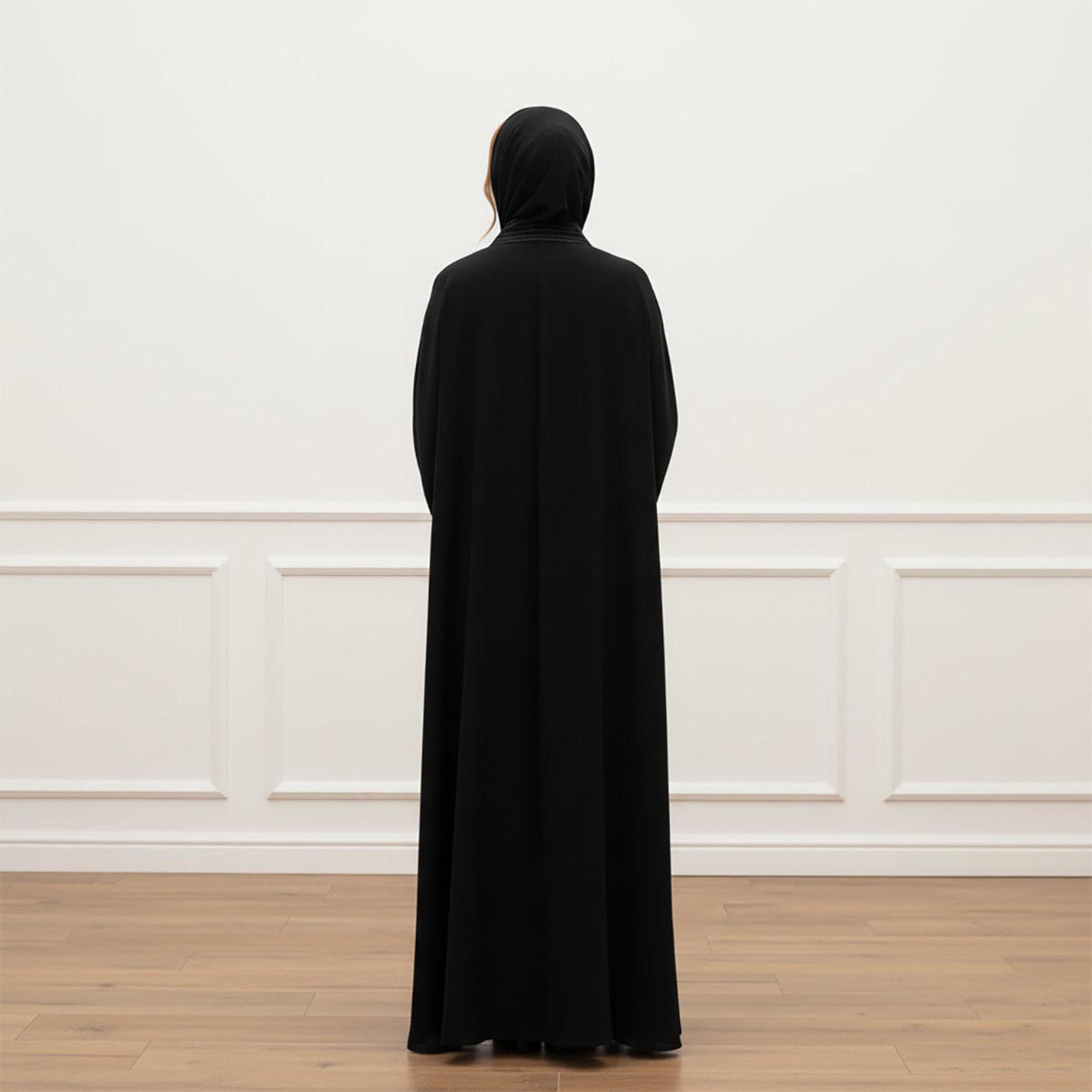Nukhbaa Black Striped Wide Sleeves Women's Flowy Abaya with Hijab-women-arabicclothing-abayas-image-4
