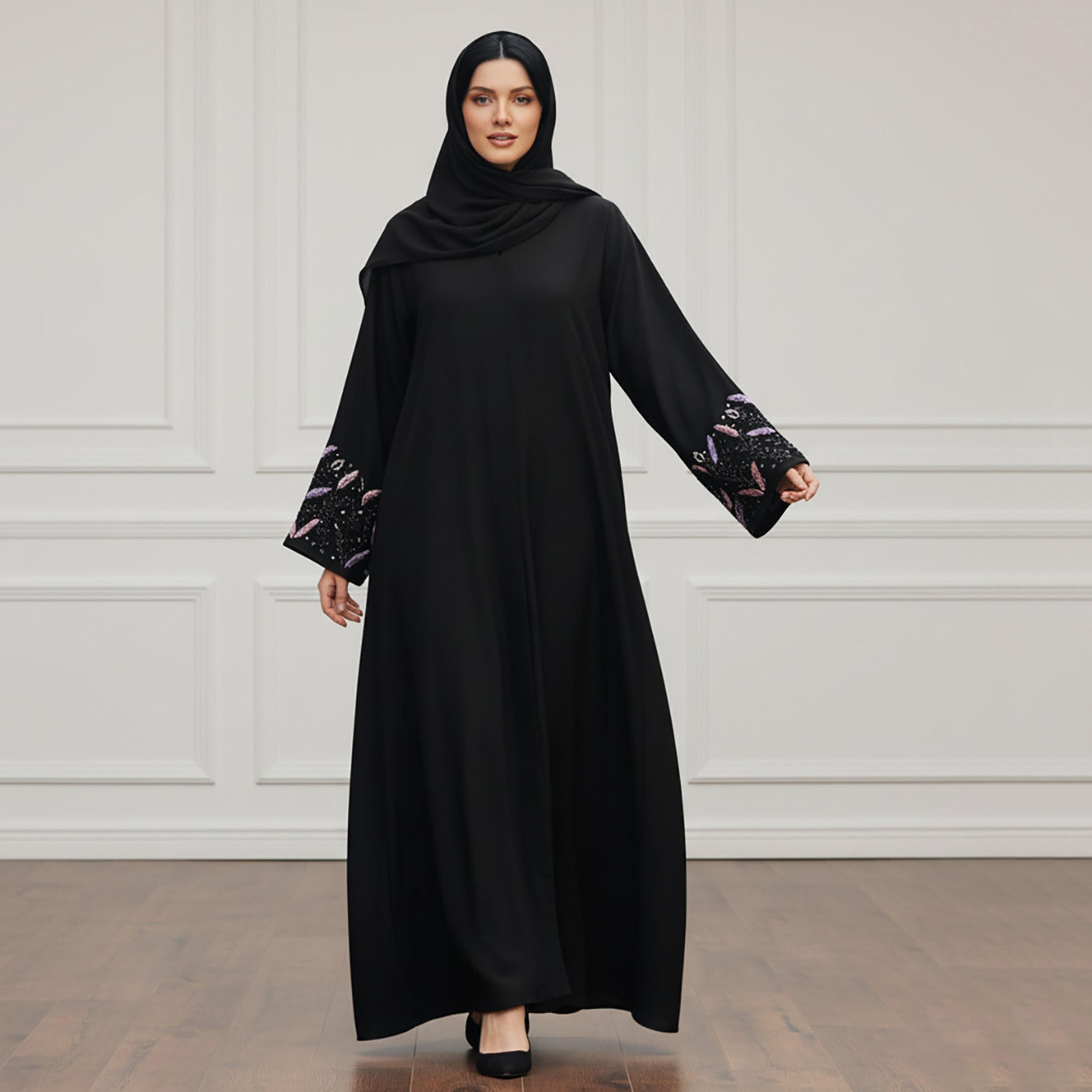 عباءة نسائية "نيدا" سوداء بأكمام مزينة بالخرز مع حجاب من نخبة-women-arabicclothing-abayas-image-4