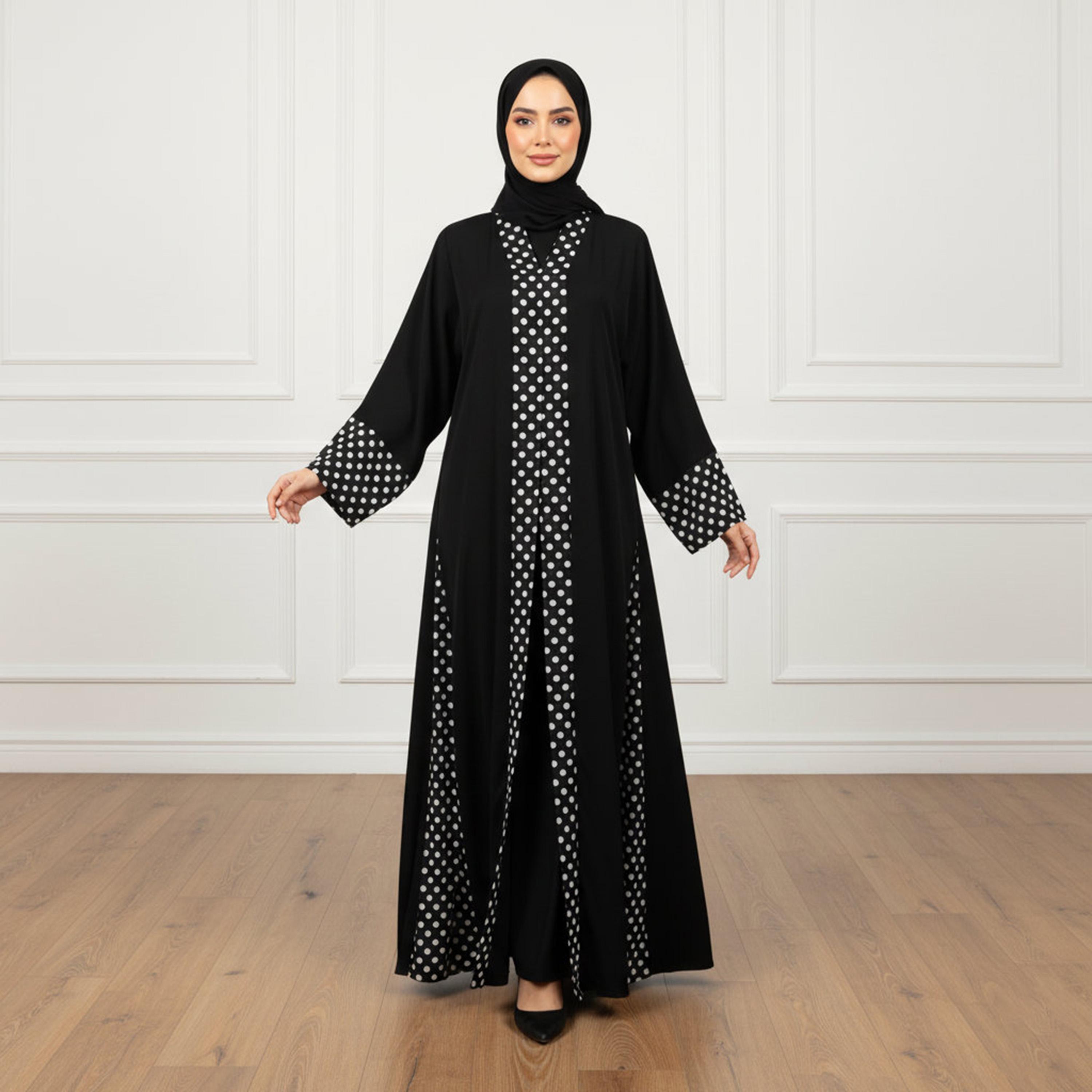 عباءة "كلوش" نسائية "نيدا" سوداء بحواف "بولكا دوت" منقطة مع حجاب من نخبة-women-arabicclothing-abayas-image-3