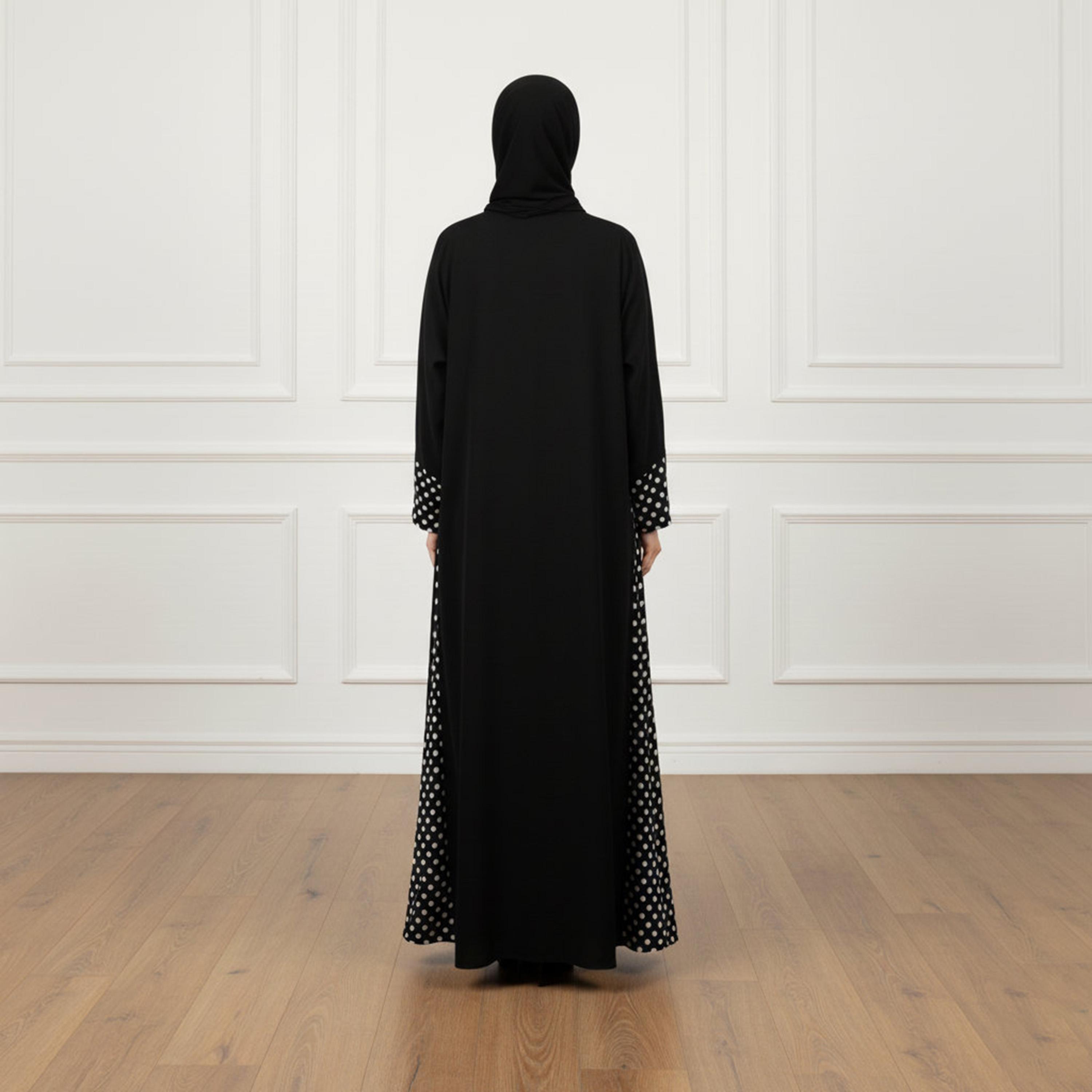 عباءة "كلوش" نسائية "نيدا" سوداء بحواف "بولكا دوت" منقطة مع حجاب من نخبة-women-arabicclothing-abayas-image-4