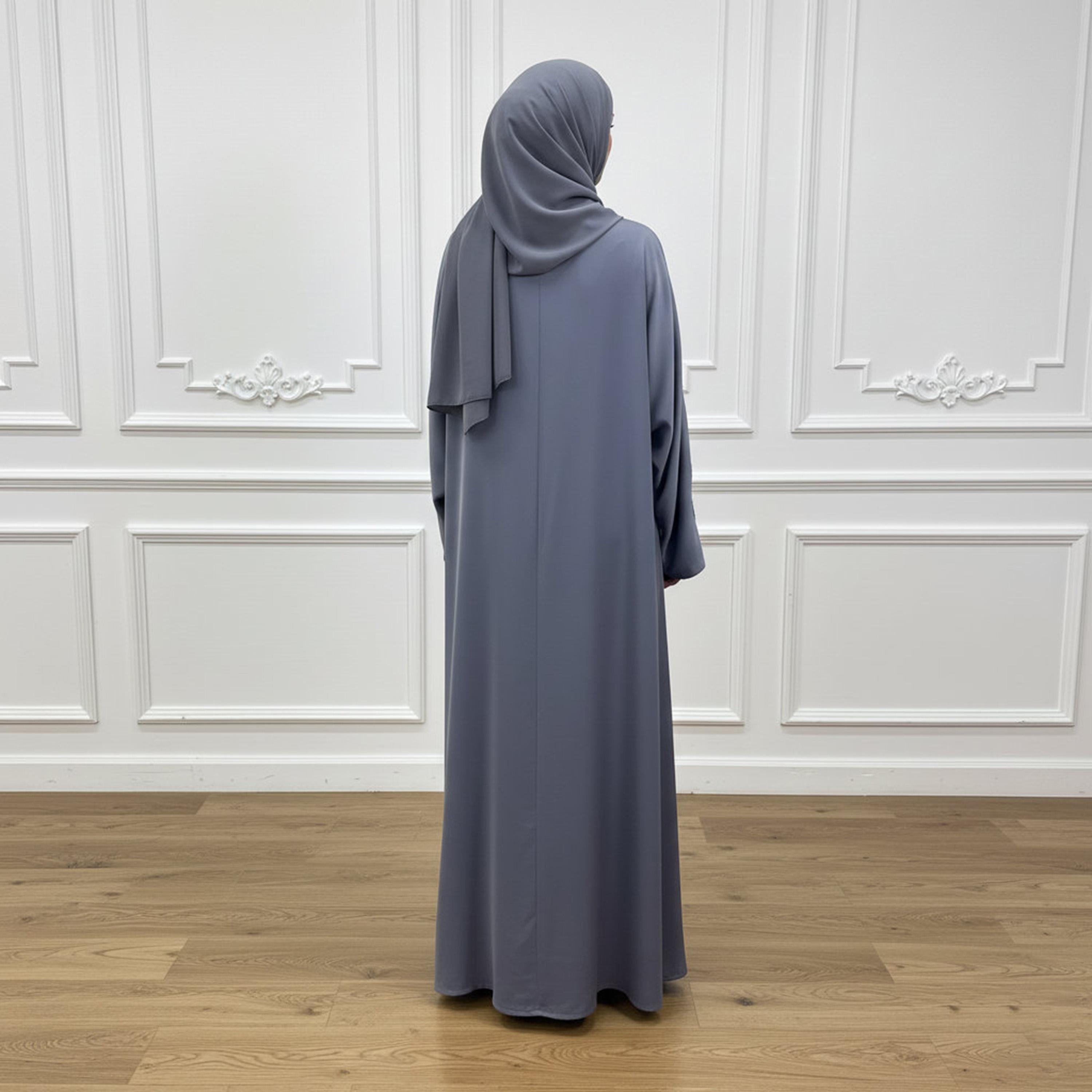Nukhbaa Embroidered Flared Sleeves Nida Women's Abaya with Hijab-women-arabicclothing-abayas-image-4