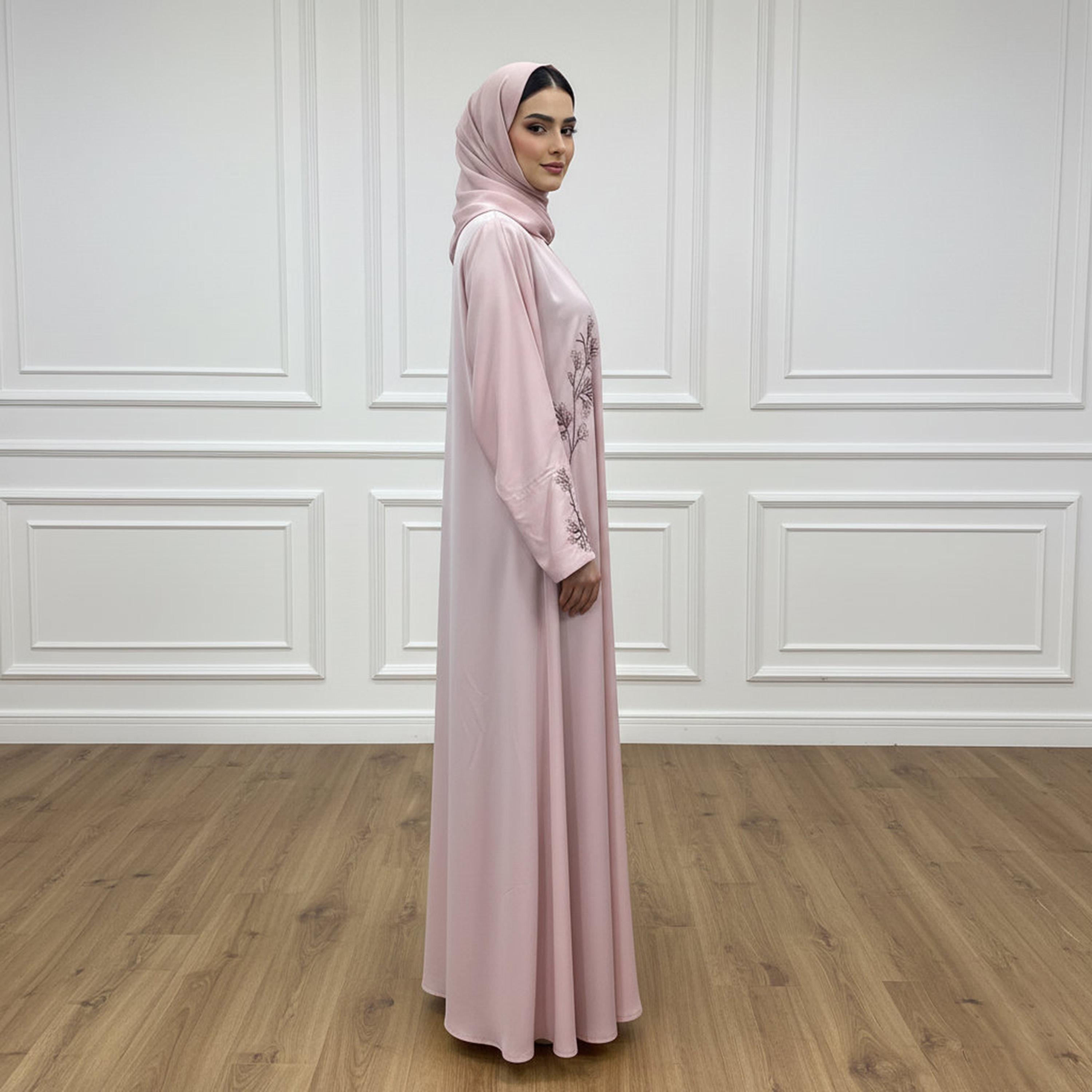 Nukhbaa Embroidered Flared Sleeves Nida Women's Abaya with Hijab-women-arabicclothing-abayas-image-3