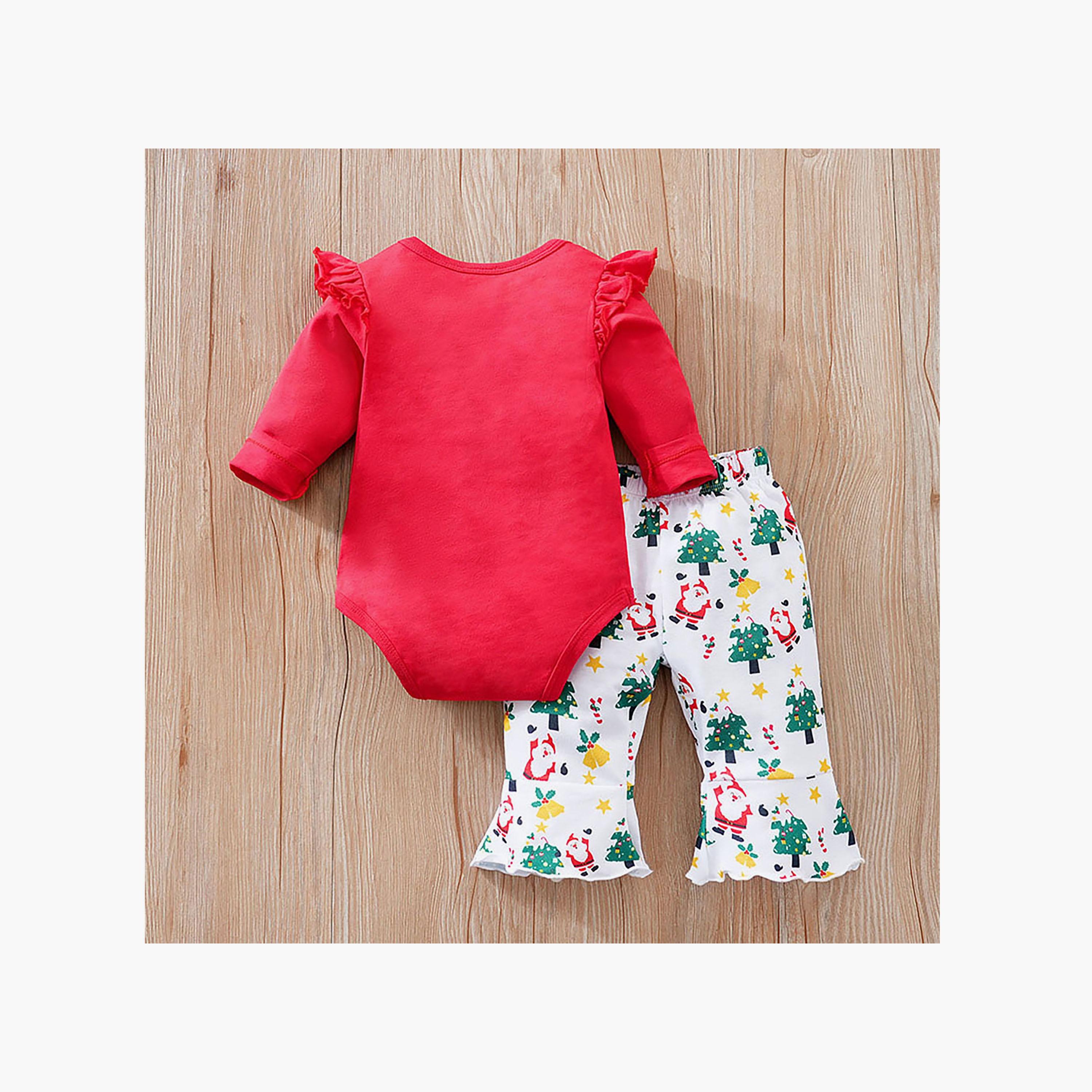 Babyqlo 2-Piece My First Christmas Printed Top with Allover Printed Pant Set-baby-girls-clothing-setsandcoords-image-3