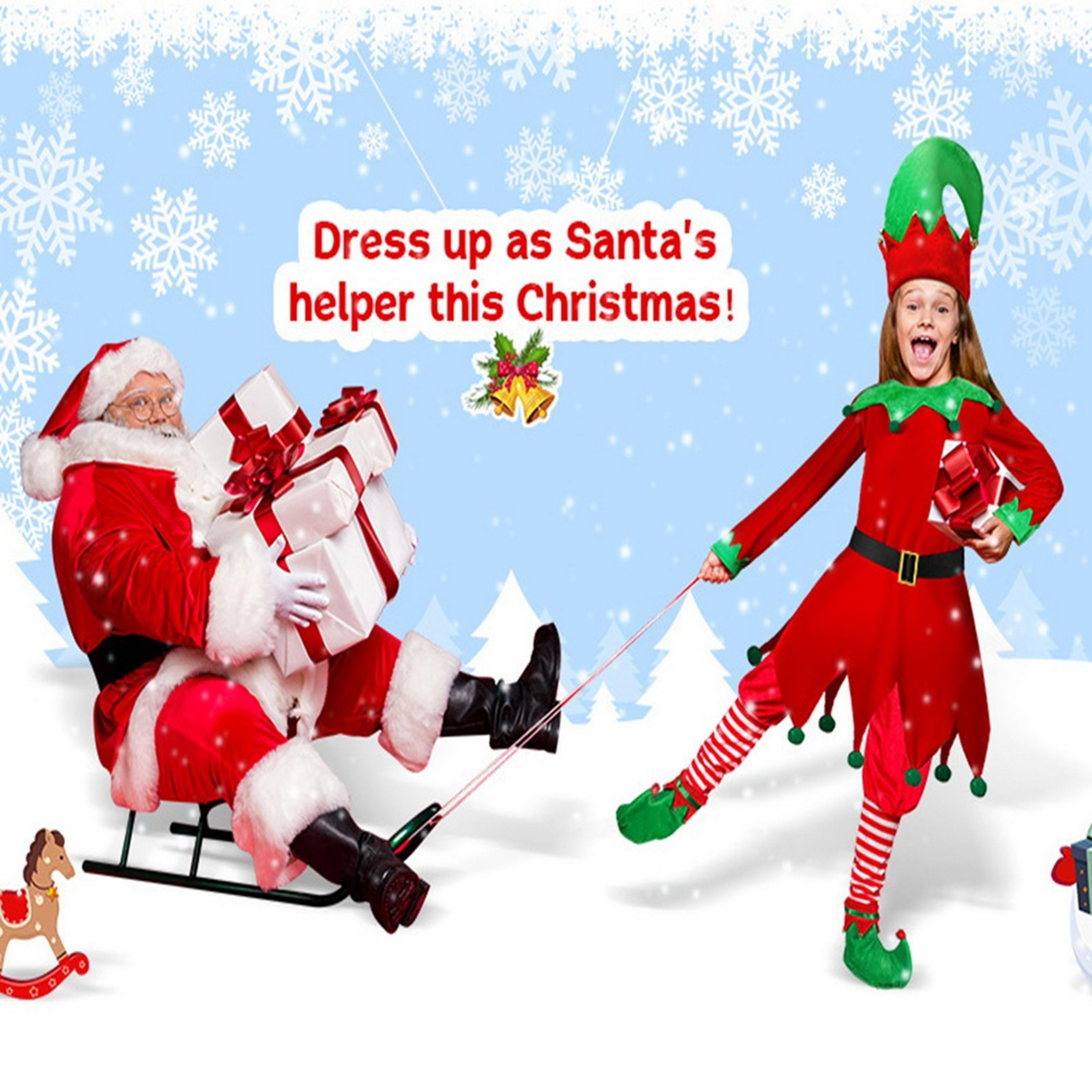 Babyqlo 5-Piece Girl's Adorable Elf Red Dress Costume Set with Belt Hat Shoes and Stockings-girls-clothing-setsandcoords-image-2