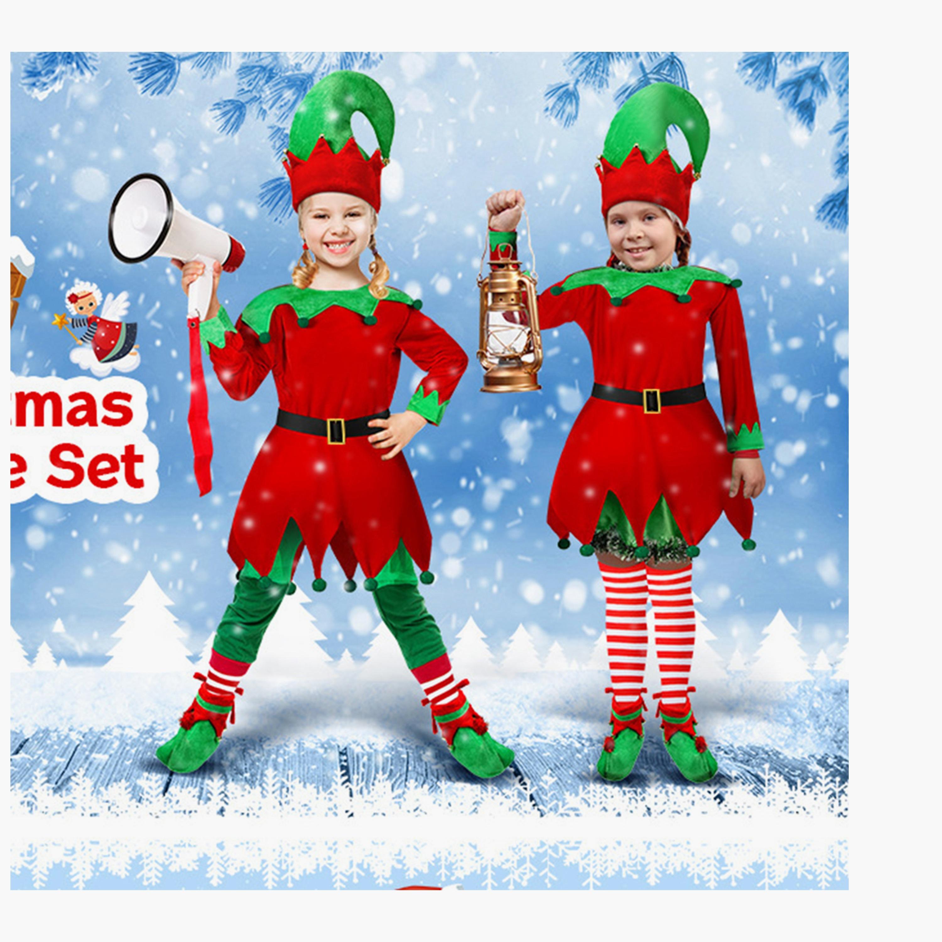 Babyqlo 5-Piece Girl's Adorable Elf Red Dress Costume Set with Belt Hat Shoes and Stockings-girls-clothing-setsandcoords-image-4